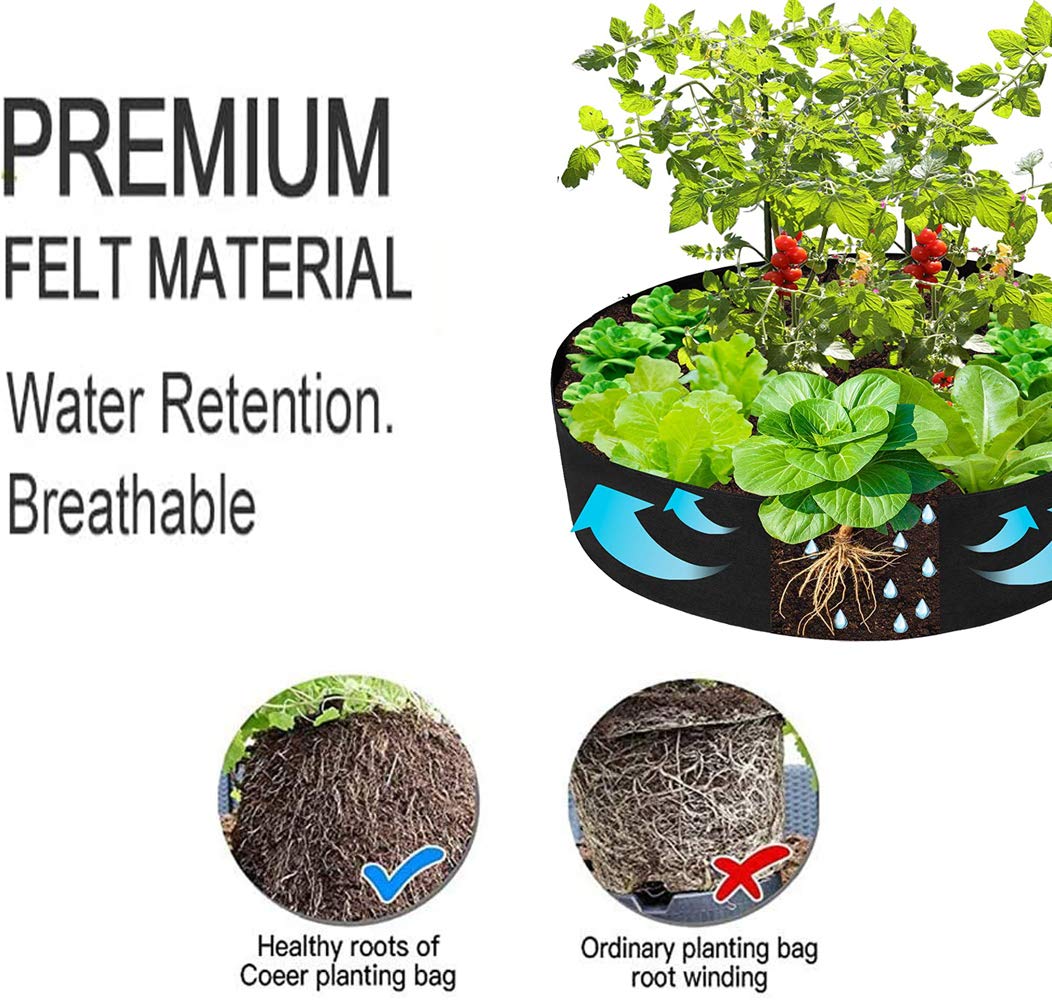**50 Gallon Large Fabric Raised Planting Bed - Breathable Round Garden Grow Bag for Herbs, Flowers & Vegetables | Durable Black Planter Pot for Outdoor & Indoor Gardening (1 Pack)**