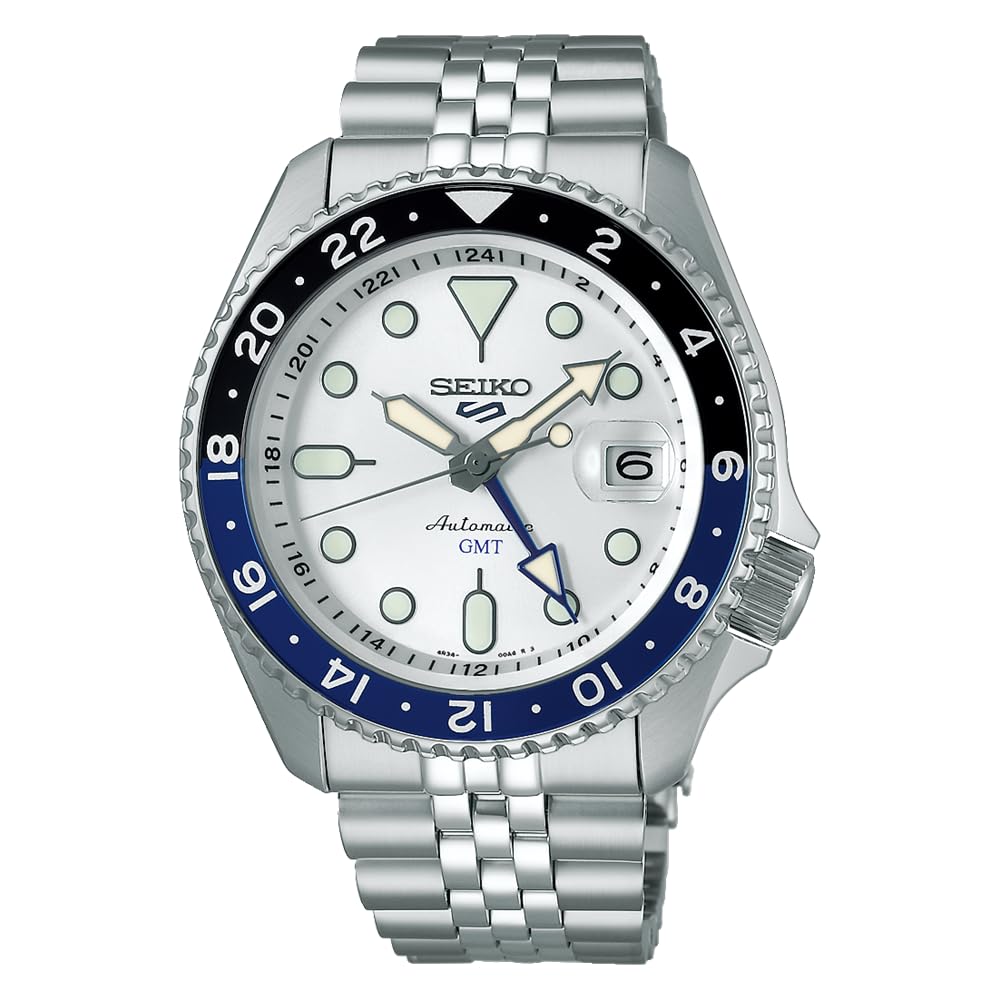 Seiko SSK033 Men's 5 Sports GMT Automatic Watch - Durable Stainless Steel, Rotating Bezel, Date Display - Perfect for Travel, Diving & Everyday Wear