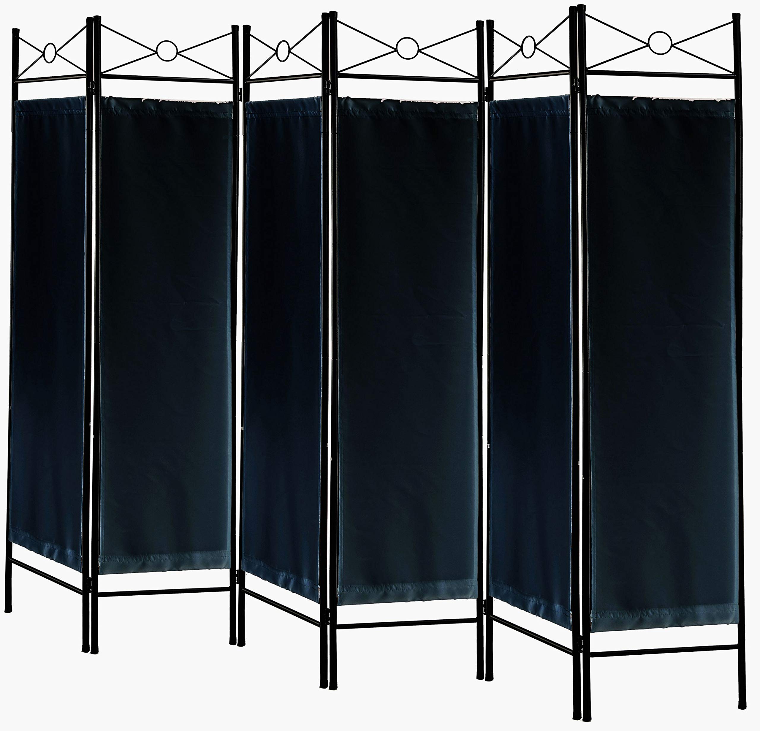 Legacy Decor 6-Panel Black Metal & Woven Fabric Room Divider with Two-Way Hinges - Perfect for Home Office, Studio, or Living Room Privacy