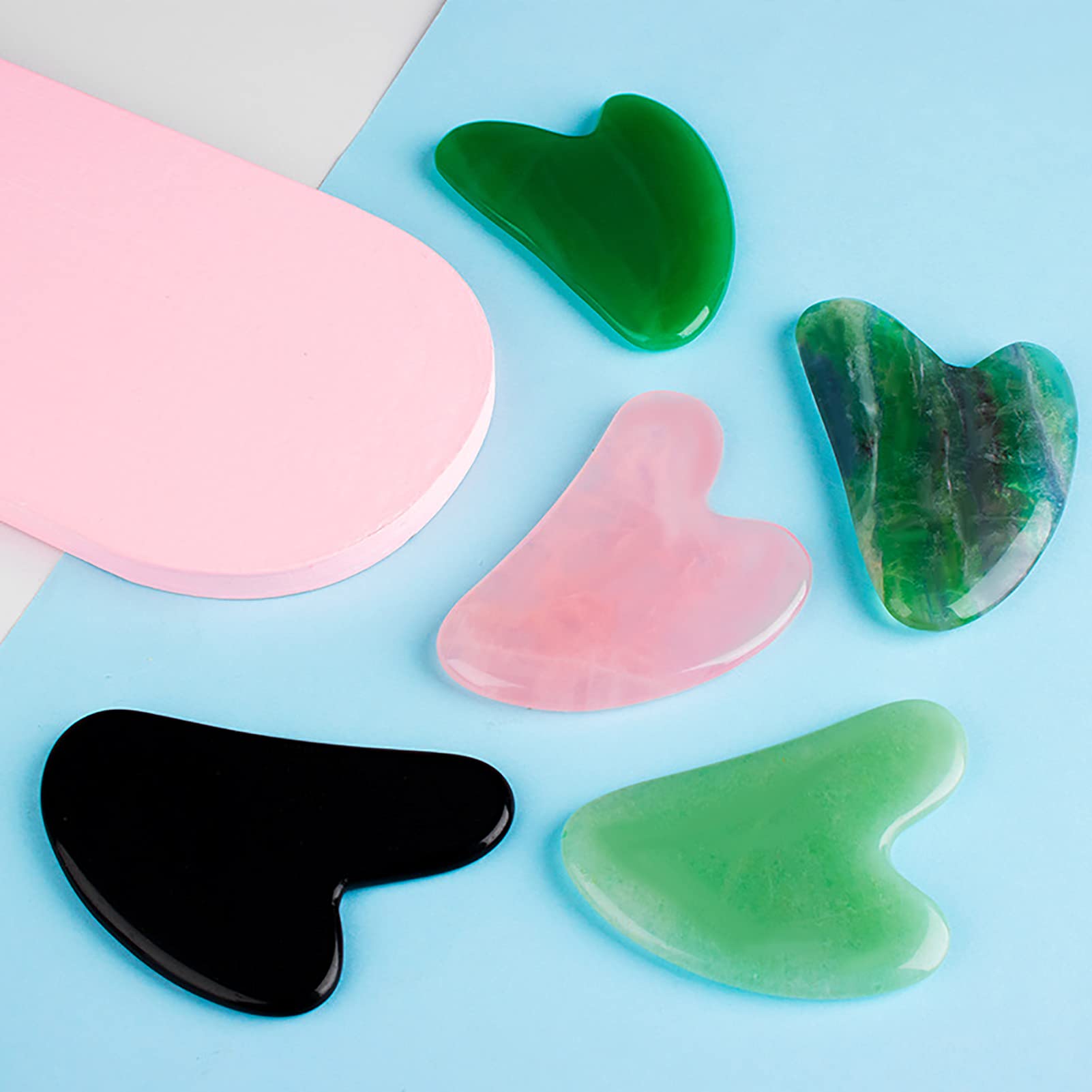 Heart-Shaped Massage Stones Set for Full Body & Face Massage - Skin Care, Detox, Wrinkle Reduction & Muscle Relaxation - Light Green Hot/Cold Therapy Stones for Spa, Home Use & Self-Care