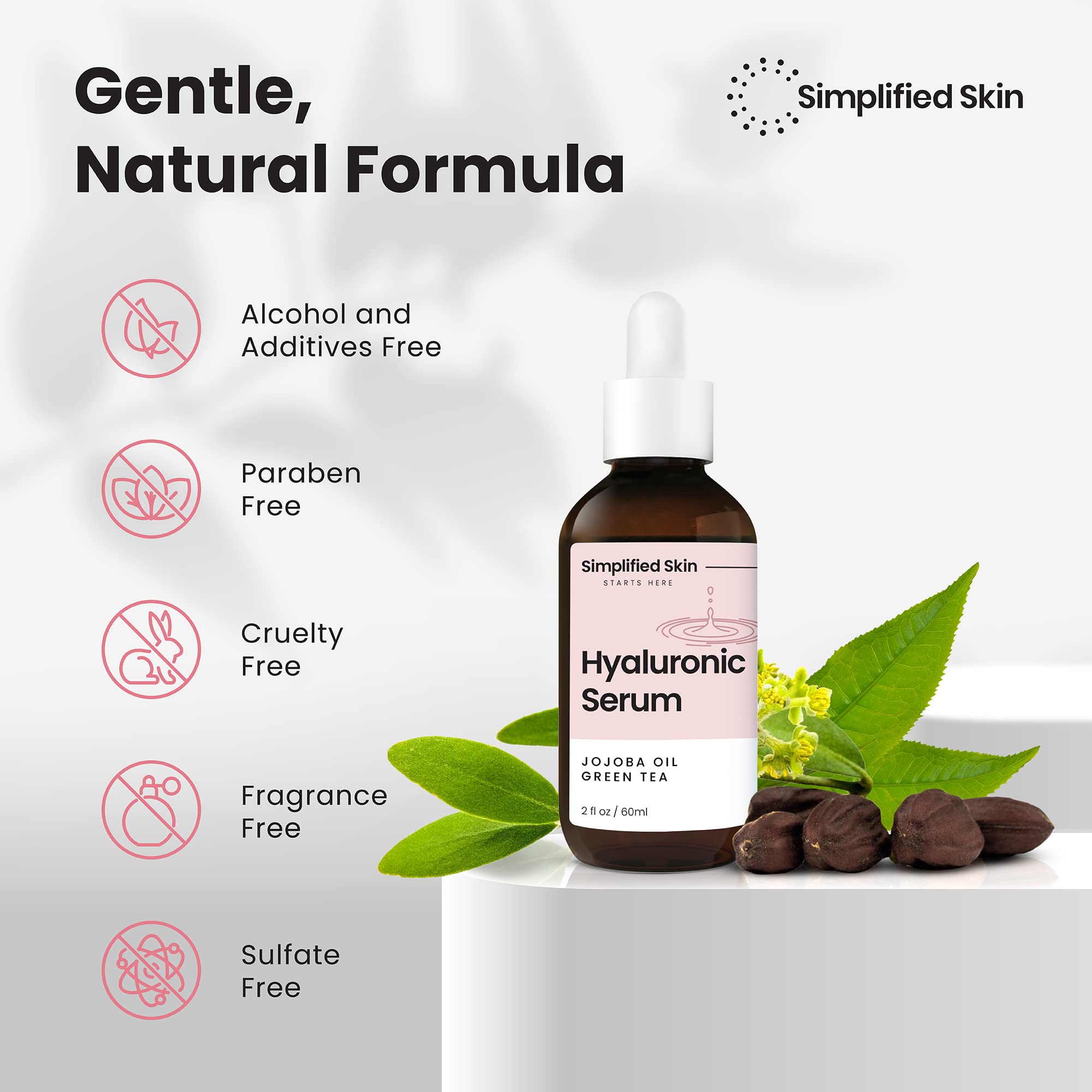 Hyaluronic Acid Face Serum with Jojoba Oil, Green Tea & Vitamin C - Deep Hydration Anti-Aging Serum for Smooth, Plump & Youthful Skin - 2 Fl Oz - Perfect for Daily Skincare Routine & Nighttime Moisturizing