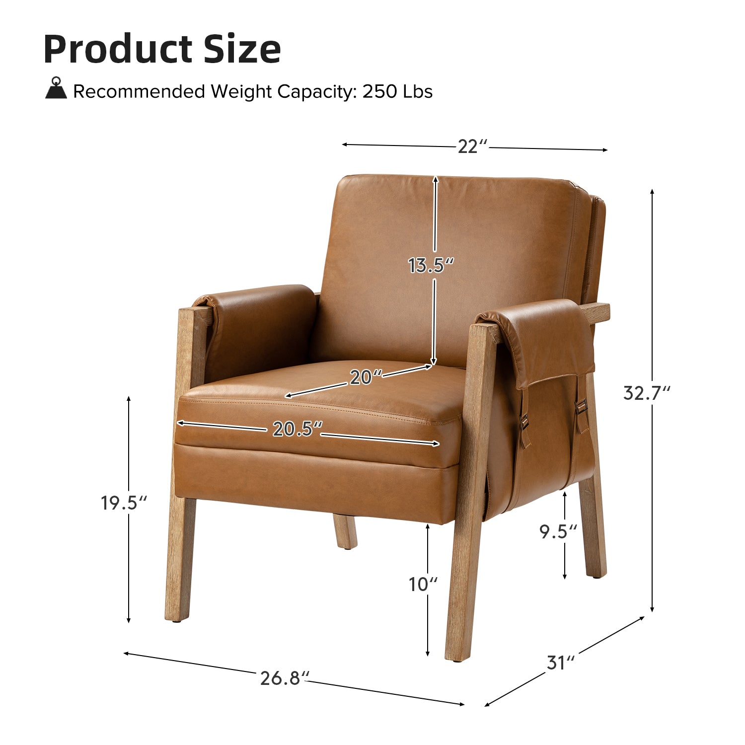 Kelly Vegan Leather Armchair - Modern PU Leather Accent Chair for Living Room, Bedroom & Office - Comfortable Mid-Century Style Lounge Chair with Sturdy Metal Legs - Perfect for Small Spaces, Apartments & Dorm Rooms