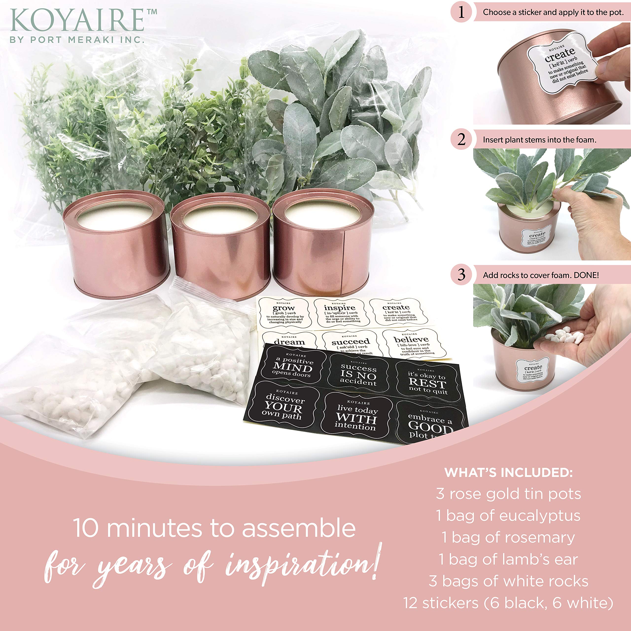 3 Motivational Faux Plants for Desk - Rose Gold Office Decor - Small Home & Office Accessories - Pink Desk Decorations - Perfect for Workspace, Home Office & Gift Giving