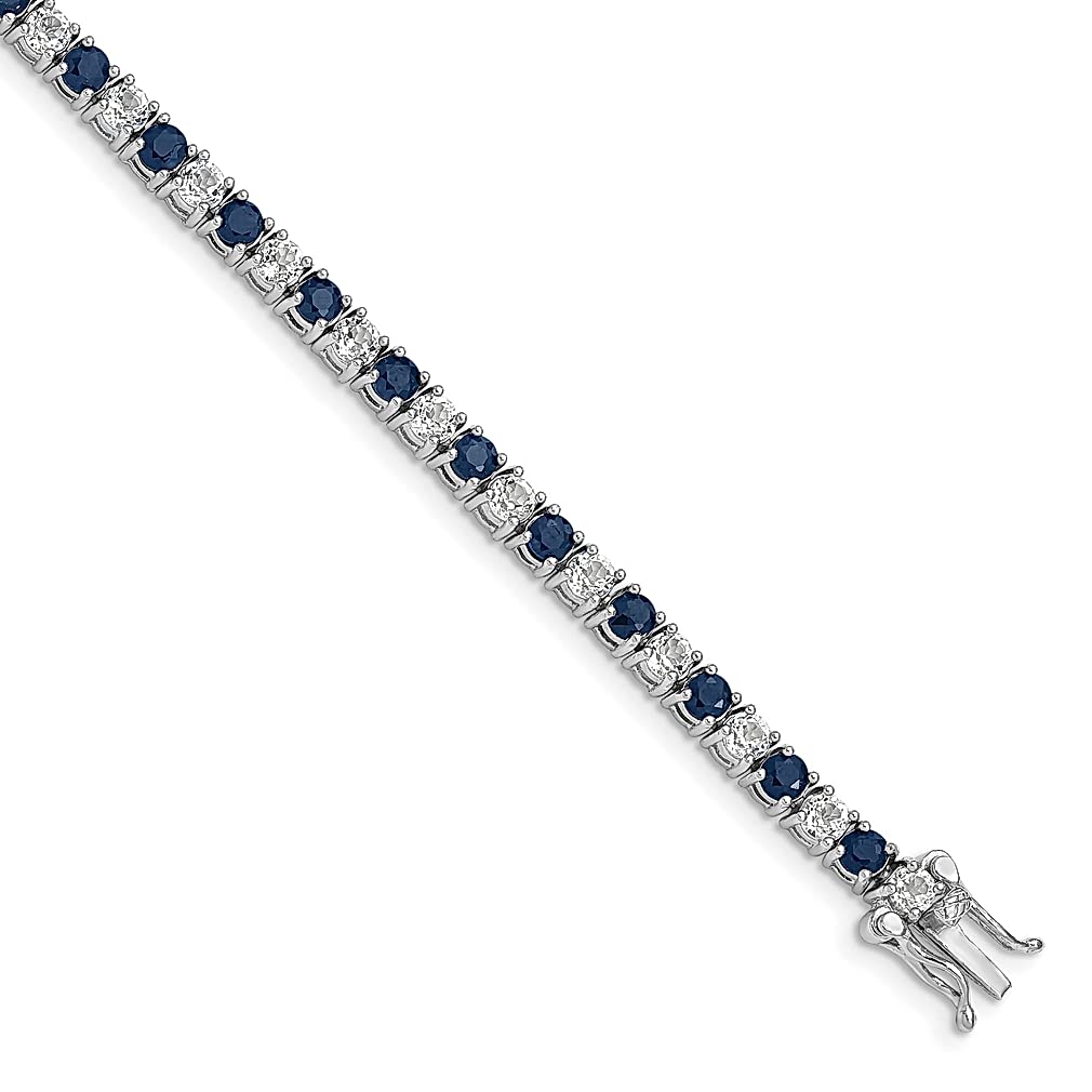 925 Sterling Silver Sapphire & White Topaz Tennis Bracelet - 7