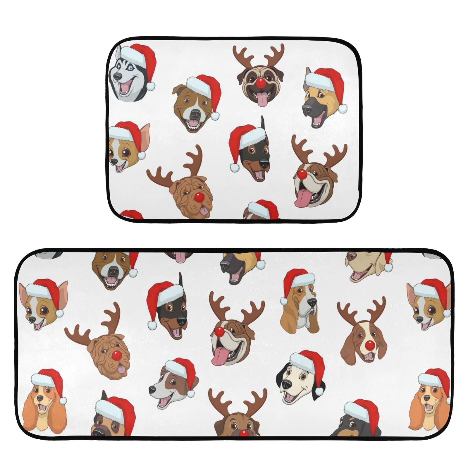Premium Anti-Fatigue Kitchen Mat Set of 2 - Non-Slip Foam Cushioned Rugs for Standing Comfort - Purebred Dogs Christmas Design - Ideal for Kitchen, Home Decor, and Entryway Doormat Use