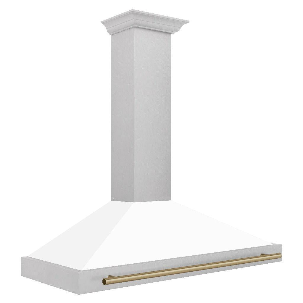 ZLINE KB4SNZ WM48 48-Inch Convertible Wall Mount Range Hood - Satin Stainless Steel with White Matte Shell & Accent Handle | Autograph Edition | Perfect for Modern Kitchens, Open-Concept Homes & Gourmet Cooking