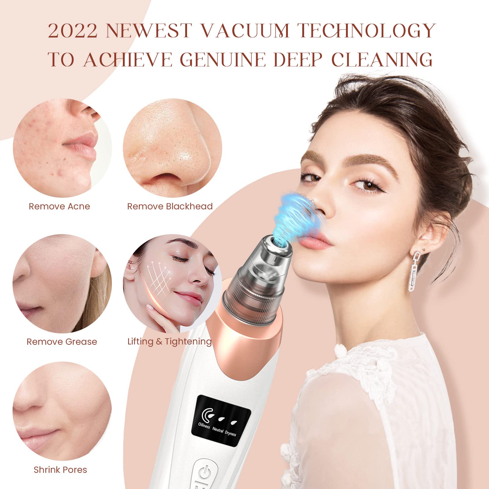 Electric Blackhead Remover Vacuum - 5 Suction Power & Probes for Deep Pore Cleaning | Facial Care at Home