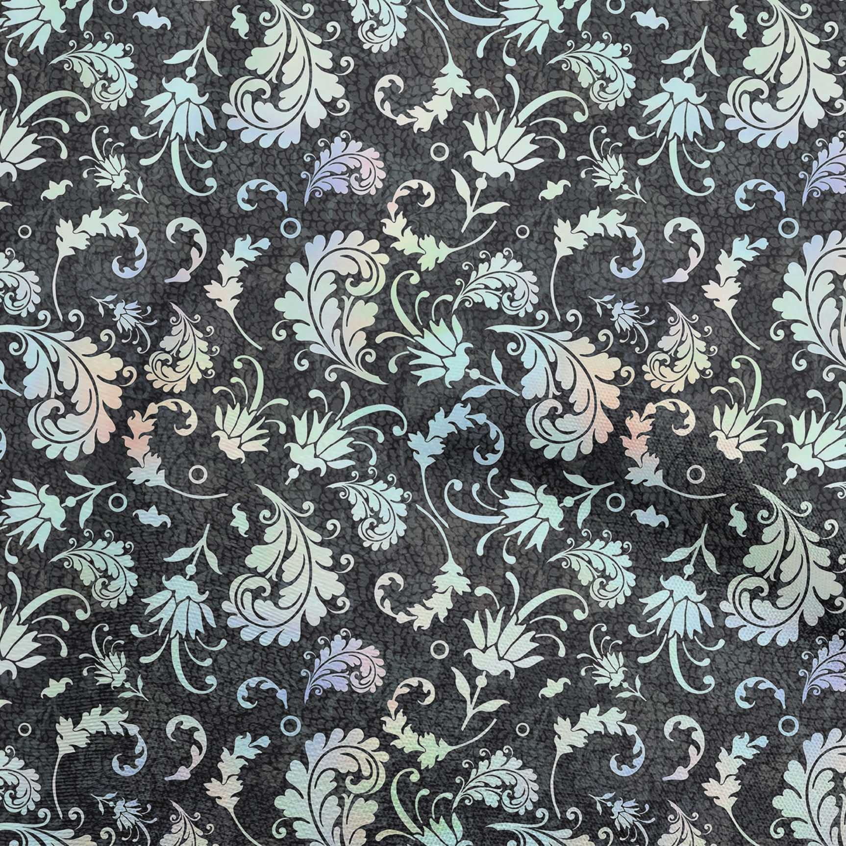 Premium Black Damask Scroll Print Polyester Spandex Fabric - 56