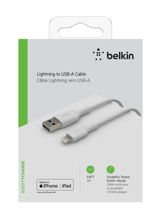 Belkin 3M USB A to Lightning Cable - Fast Charging & Data Sync - Perfect for iPhone, iPad & More - Home, Office & Travel Use