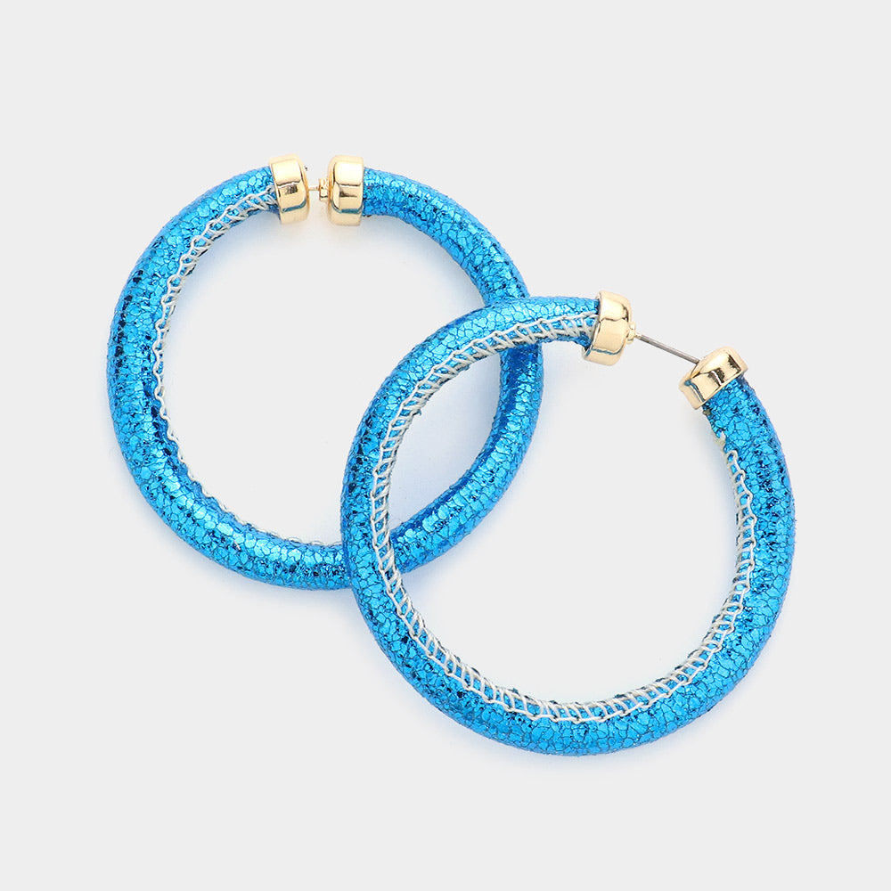 Aqua Shiny Tube Hoop Earrings for Women - 2.25 Inch Fashion Statement Jewelry | Trendy Runway Accessories for Parties, Date Nights & Special Occasions