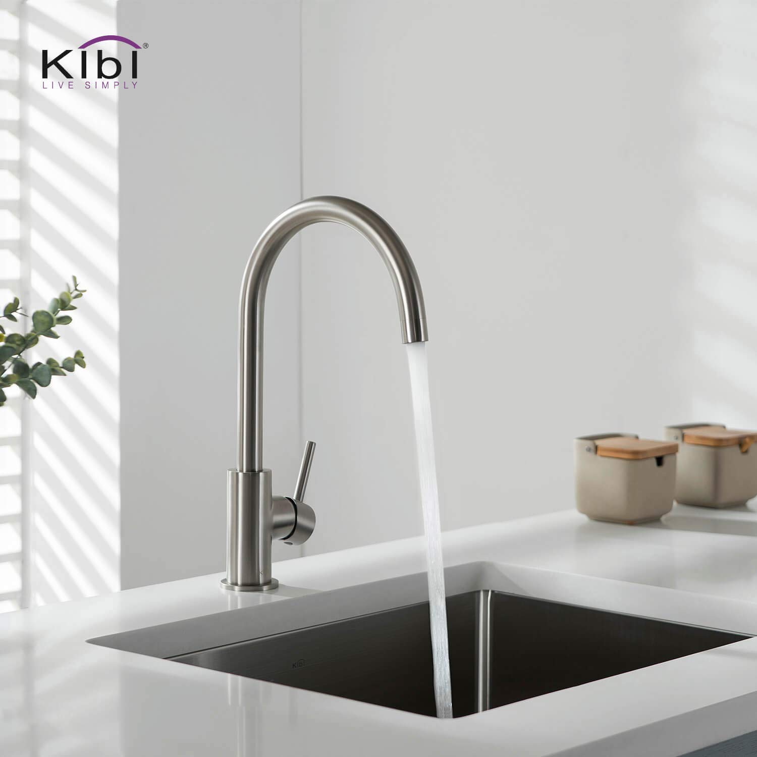 KIBI KKF2001 High Arc Single Hole Kitchen Faucet - 360° Swivel Spout Brushed Gold Finish | Rust & Corrosion Resistant | Perfect for Modern Farmhouse & RV Kitchen Sinks