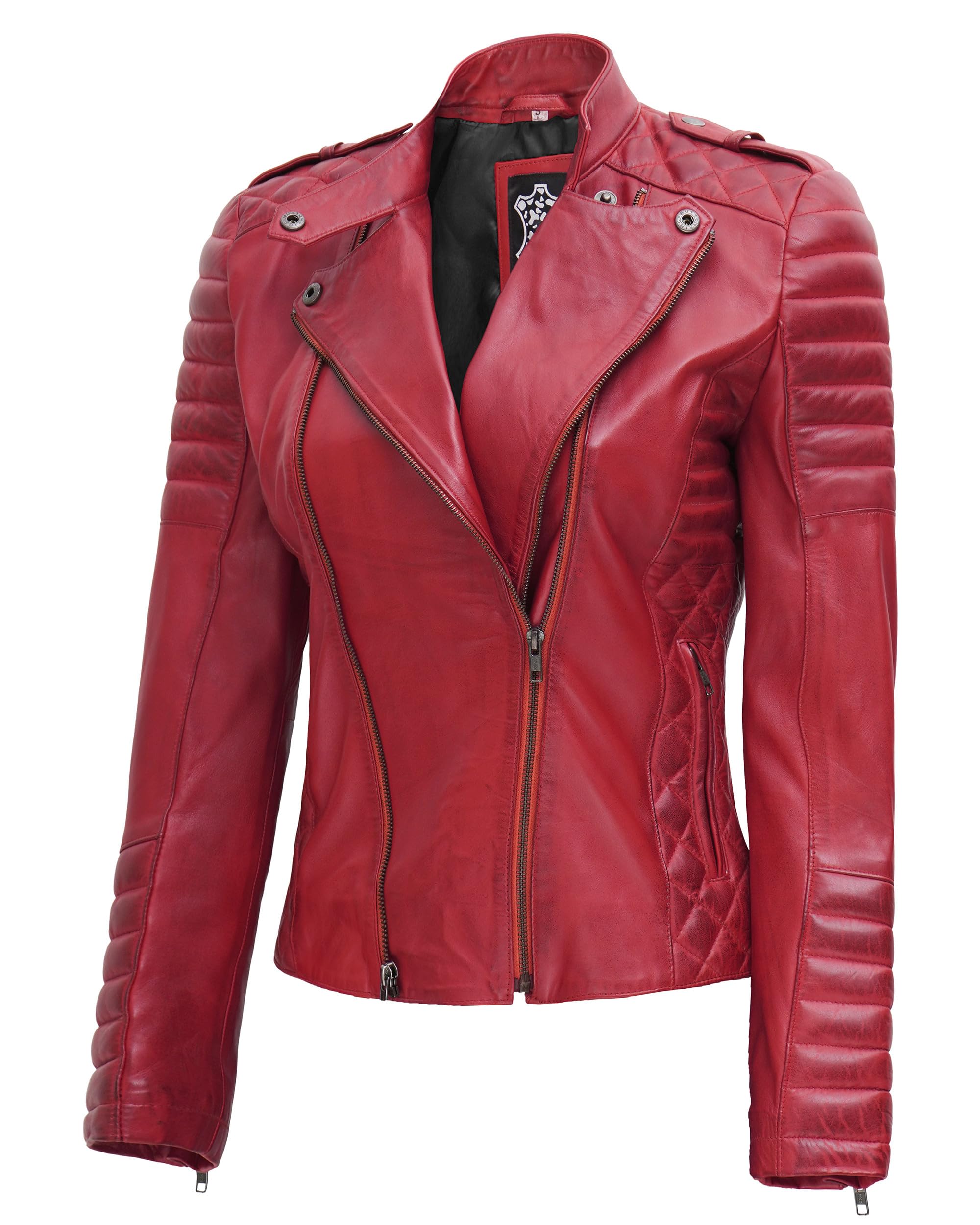 Decrum Women's Motorcycle Leather Jacket - Genuine Lambskin Biker Jacket in Red, Black & Brown | Stylish Outerwear for Riding, Night Out & Casual Wear
