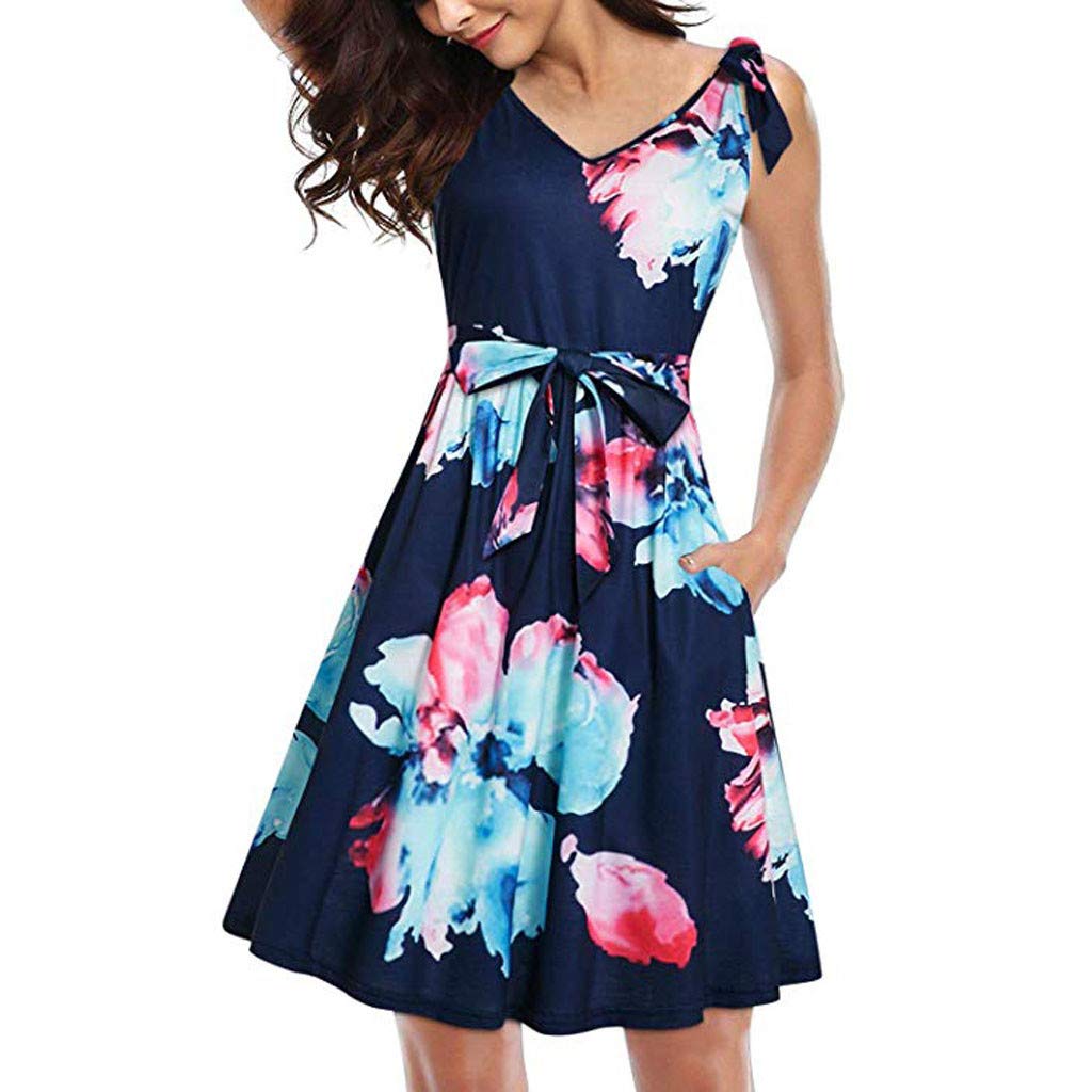 Women's Floral Sleeveless Tunic Dress - Summer Casual Loose Fit Short Dress with Pockets | Perfect for Beach Outings, Vacation Wear & Everyday Comfort