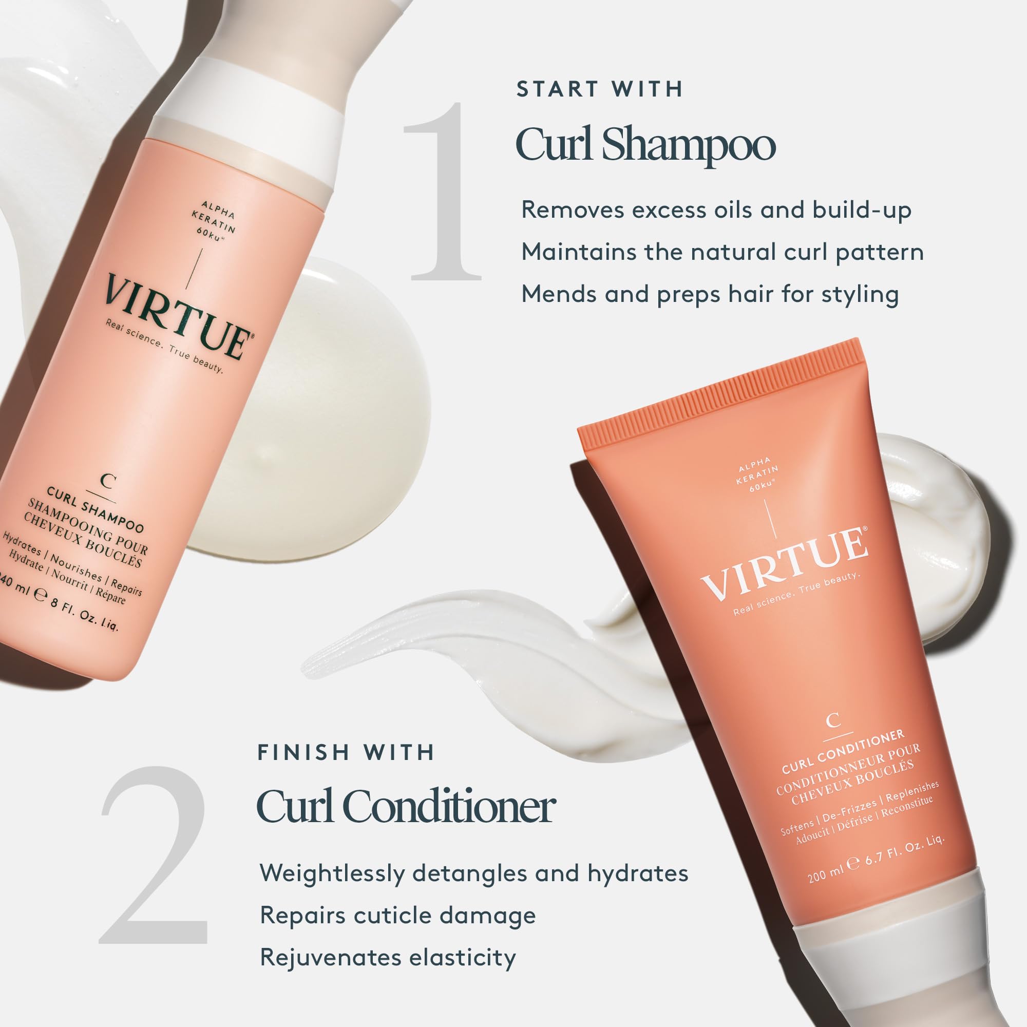 VIRTUE Curl Conditioner with Jojoba Oil - Sulfate Free Hydrating Hair Treatment for Curly Hair - Frizz Control, Nourishes & Repairs - Color Safe - Perfect for Daily Curly Hair Care & Frizz Management