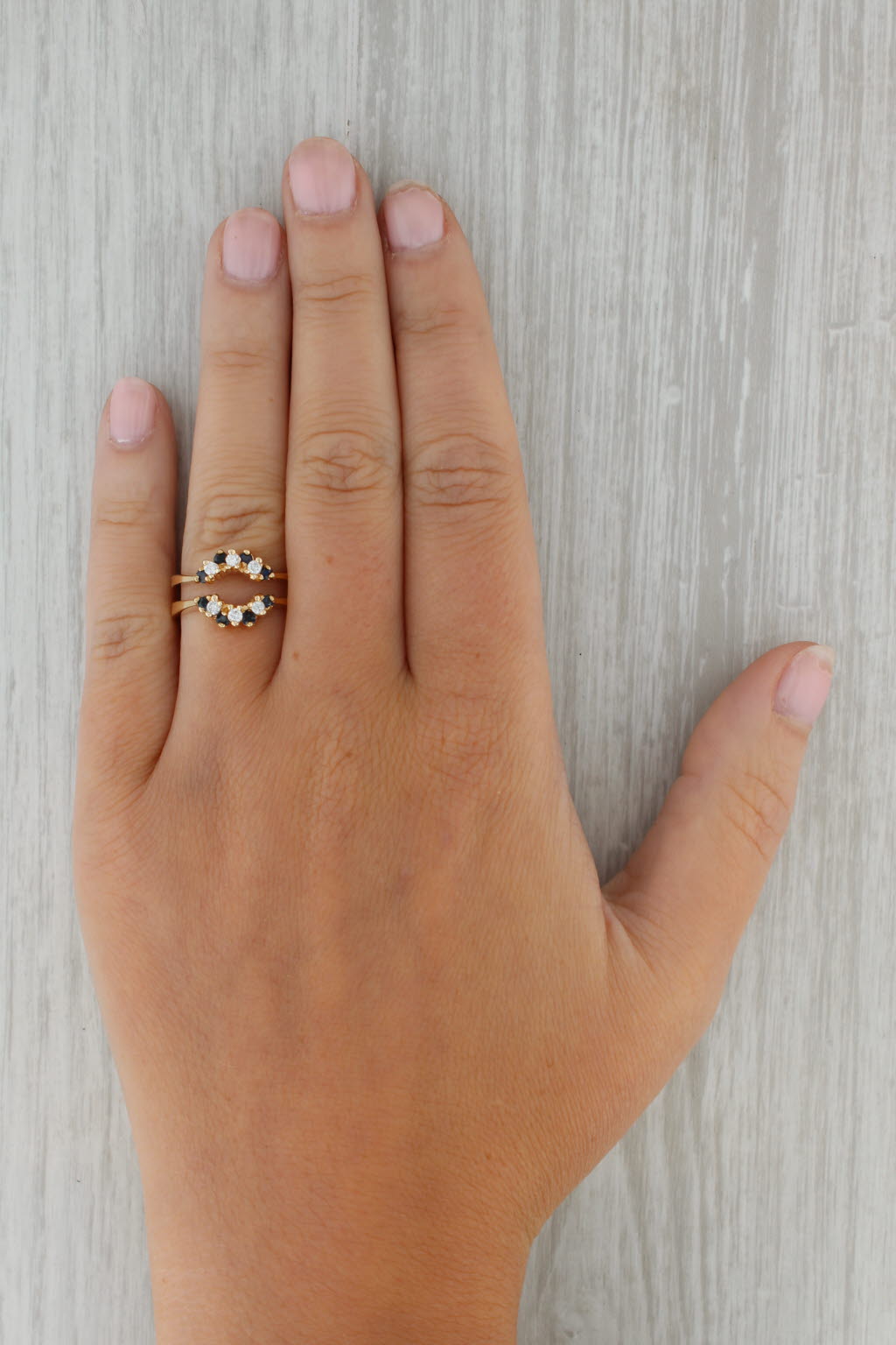 0.45ctw Diamond & Sapphire Ring Enhancer Jacket - 14K Yellow Gold Size 6.25 - Perfect for Bridal Stacking, Anniversary Gifts & Special Occasions