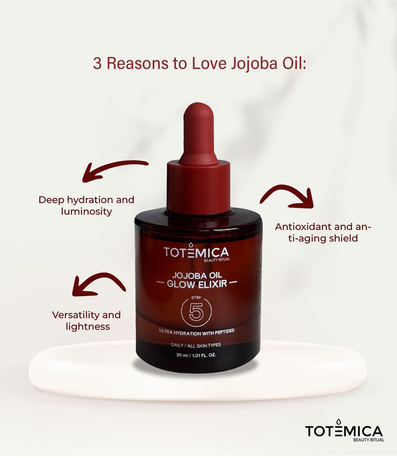 Organic Jojoba Oil Glow Elixir – Hydrating & Anti-Aging Face Oil with Peptides | Vegan, Non-Comedogenic Facial & Body Moisturizer for Dry Skin & Hair Care (1.01 Fl Oz) | Perfect for Night Routine, Massage & DIY Beauty Treatments