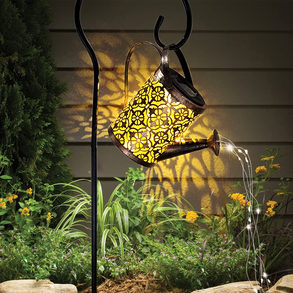 Solar Powered Garden Lights - Watering Can & Metal Hanging Lantern for Outdoor Decoration | Lawn, Patio, Yard, Christmas Landscape Lighting | Weatherproof Solar Lights for Garden Pathway, Backyard Party & Holiday Decor