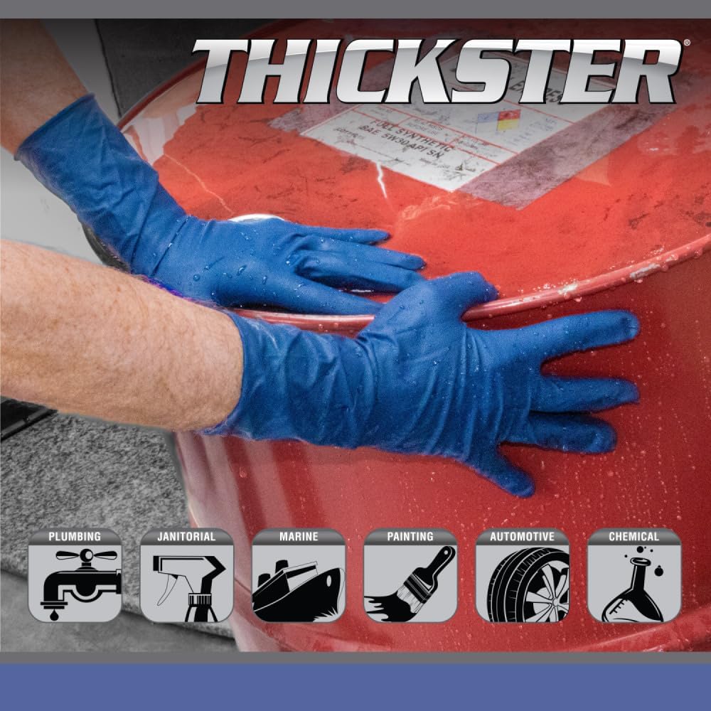 **SAS Thickster Powder-Free Exam Grade Latex Disposable Gloves - 10 Boxes (50 Ea, 500 Total) - 14 Mil, 2XL, Blue, Fully Textured, 12