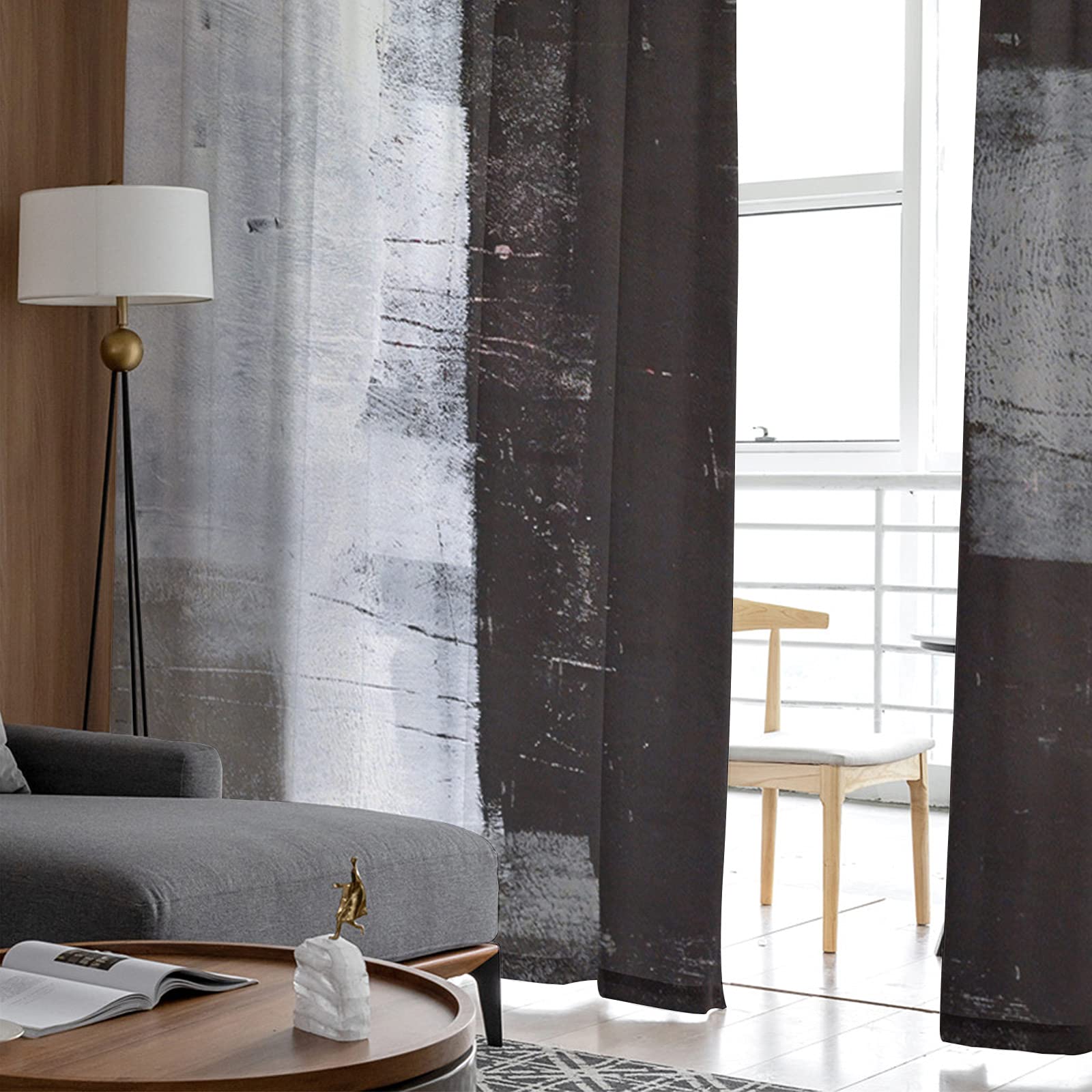 Abstract Red and Grey Semi Sheer Curtains 84 Inch Length - 2 Panels Set with Rod Pocket, 52