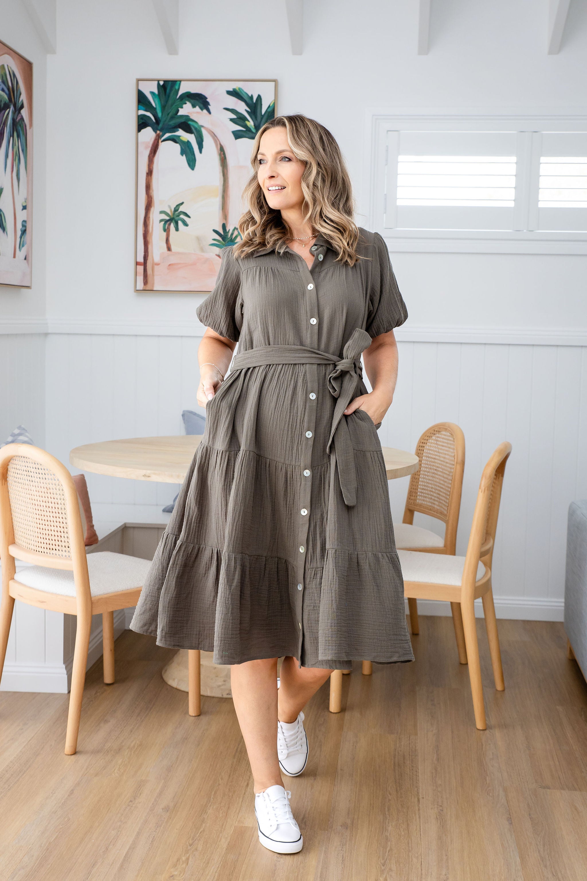 Khaki Mali Midi Dress for Women - Elegant Casual Summer Dress for Beach, Party & Everyday Wear
