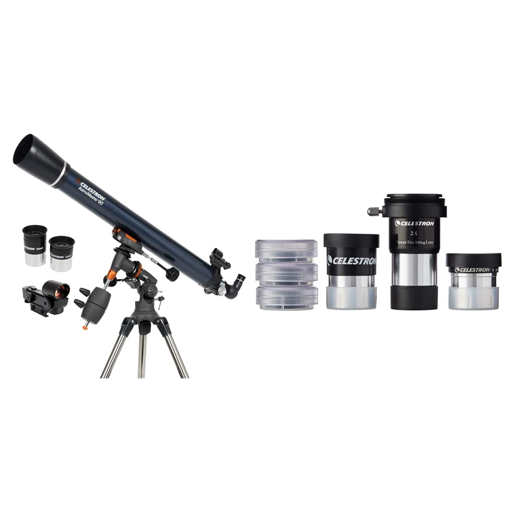 Celestron AstroMaster 90EQ Refractor Telescope for Beginners - Adjustable Height Tripod with Astronomy Software & Accessory Kit - Perfect for Stargazing, Moon Observation & Astrophotography
