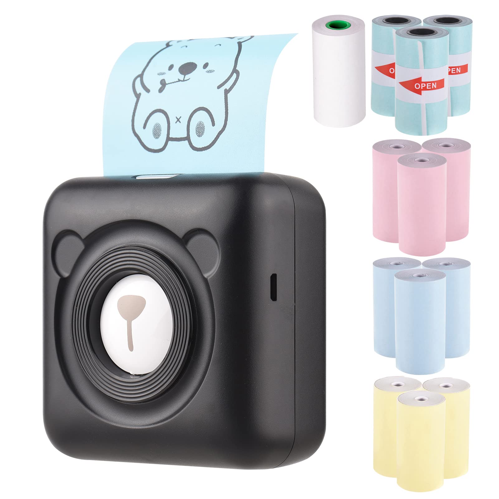 BISOFICE Portable Mini Pocket Wireless Bluetooth Thermal Printer - Print Photos, Labels, Memos & Receipts with 9 Rolls Color Thermal Paper & 3 Rolls Adhesive Stickers (57x30mm) | Ideal for Home, Office, Small Business & On-the-Go Printing