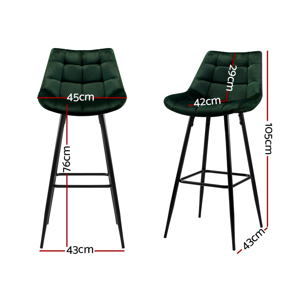 Luxury Green Velvet Bar Stools Set of 2 - Modern Counter Height Swivel Stools for Kitchen Island, Dining Room & Home Bar Decor