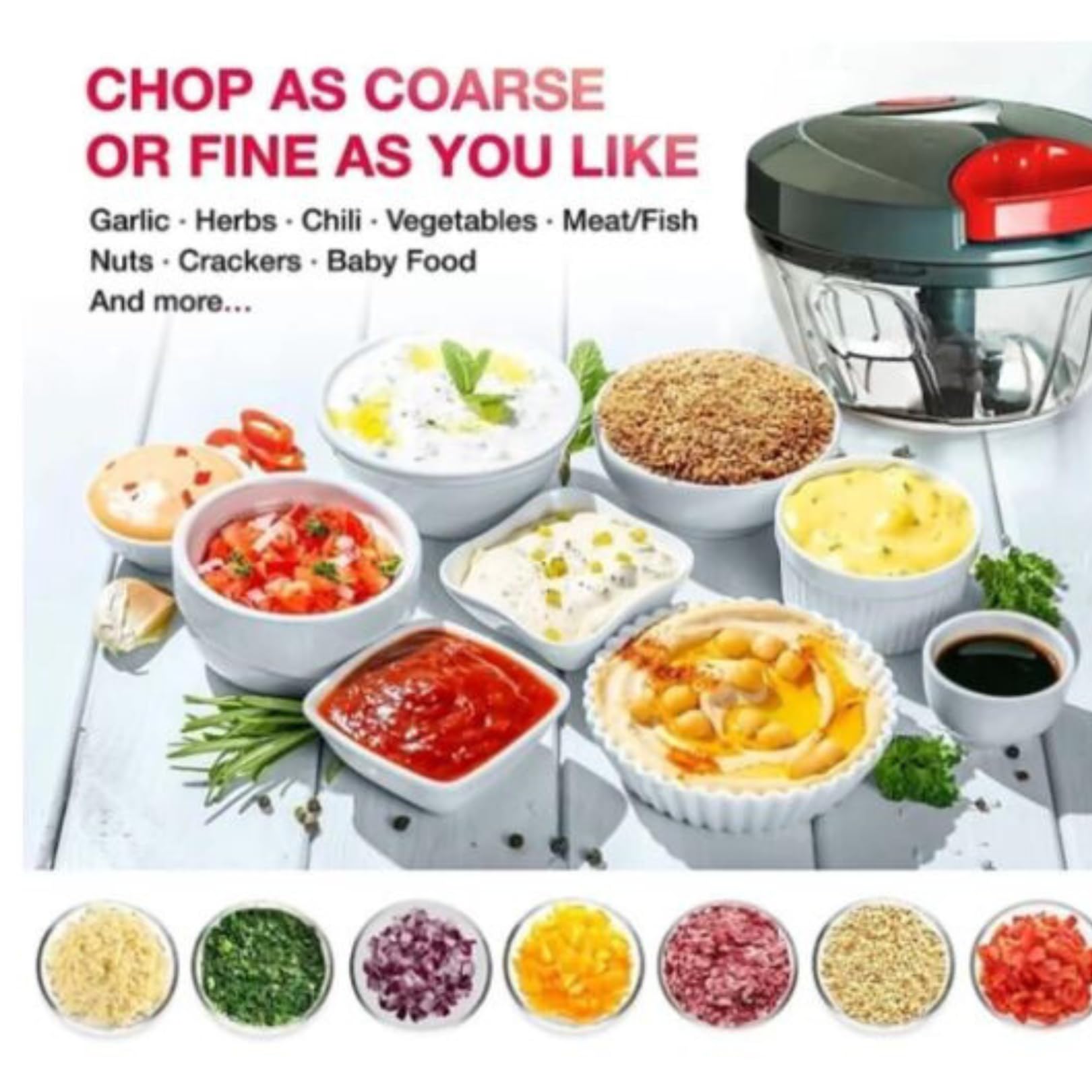 450ML Compact Handy Food Chopper with 3 Blades - Efficient Vegetable & Fruit Chopper for Kitchen - Perfect for Smoothies, Salsas & Meal Prep - Grey