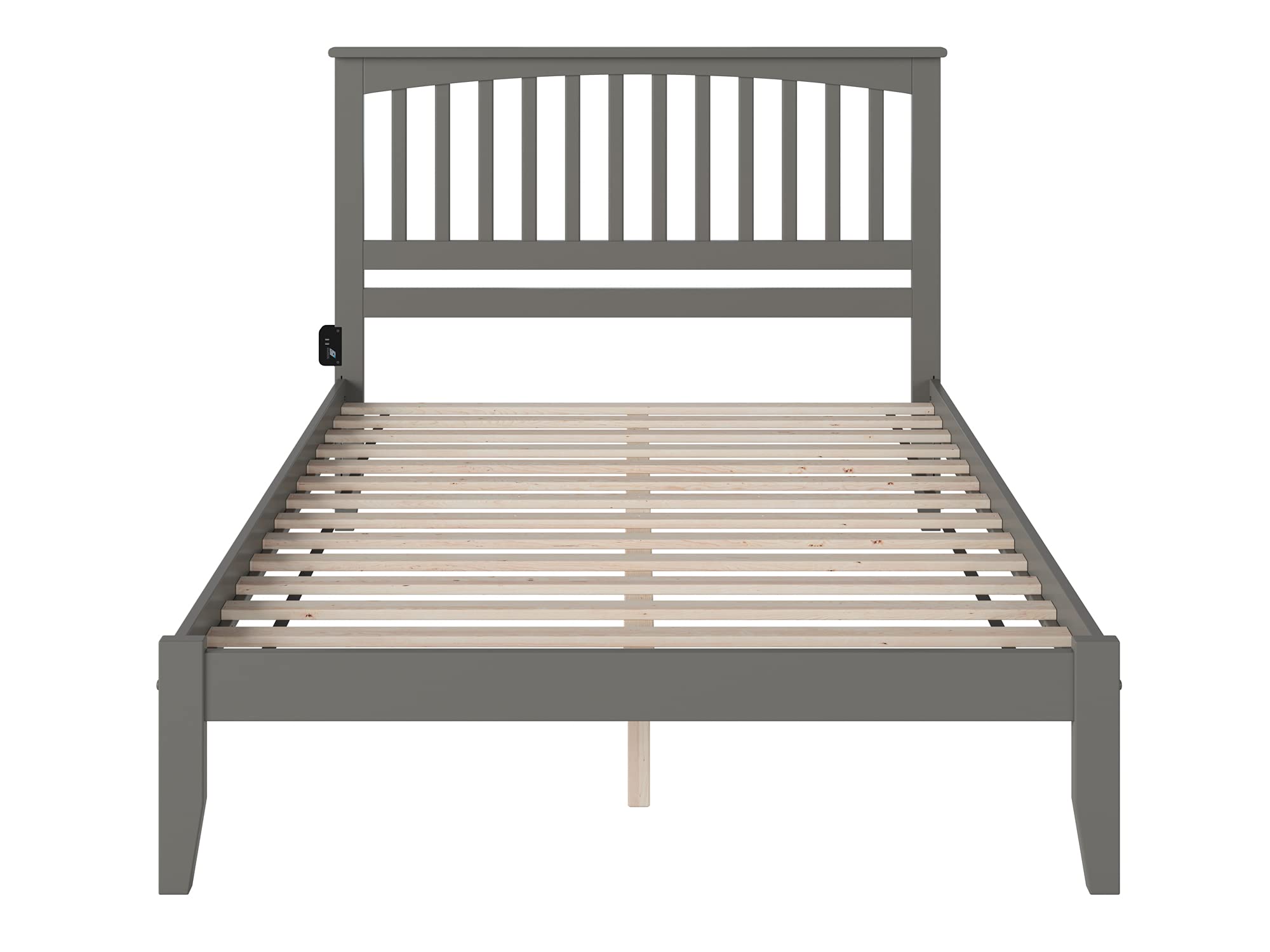 AFI Mission Queen Platform Bed Frame with USB Charging Ports - Modern Grey Wooden Bed for Small Spaces, Perfect for Apartments & Guest Rooms