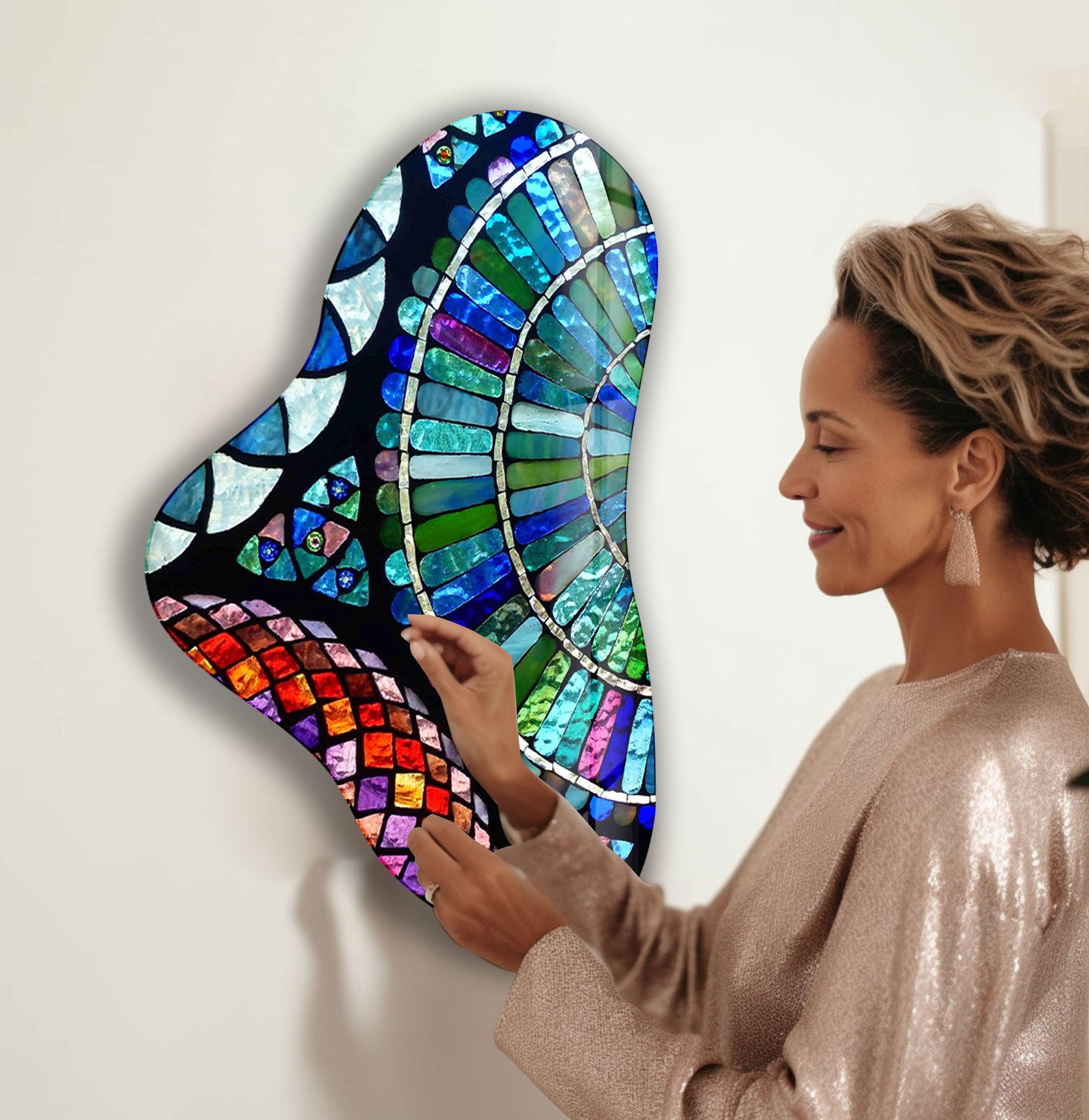 Blue Mosaic Asymmetric Glass Wall Art - Handmade Modern Abstract Decor for Living Room, Bedroom & Office - Unique Home Decor Gift Idea