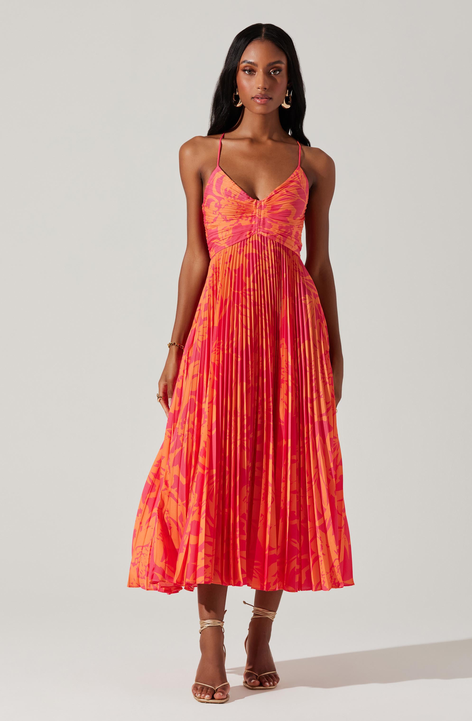 Blythe Floral Plisse Midi Dress for Women - Summer Flowy Ruffled Party Dress - Perfect for Weddings, Garden Parties & Date Nights