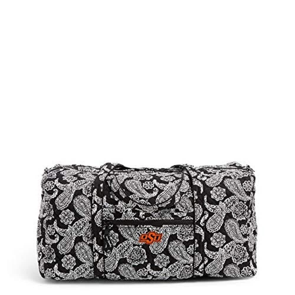 Vera Bradley Women's Cotton Collegiate Large Travel Duffle Bag - Oklahoma State University Black/White Bandana Print - Spacious Weekender Bag for College, Gym, Sports & Travel - Multiple Team Options Available
