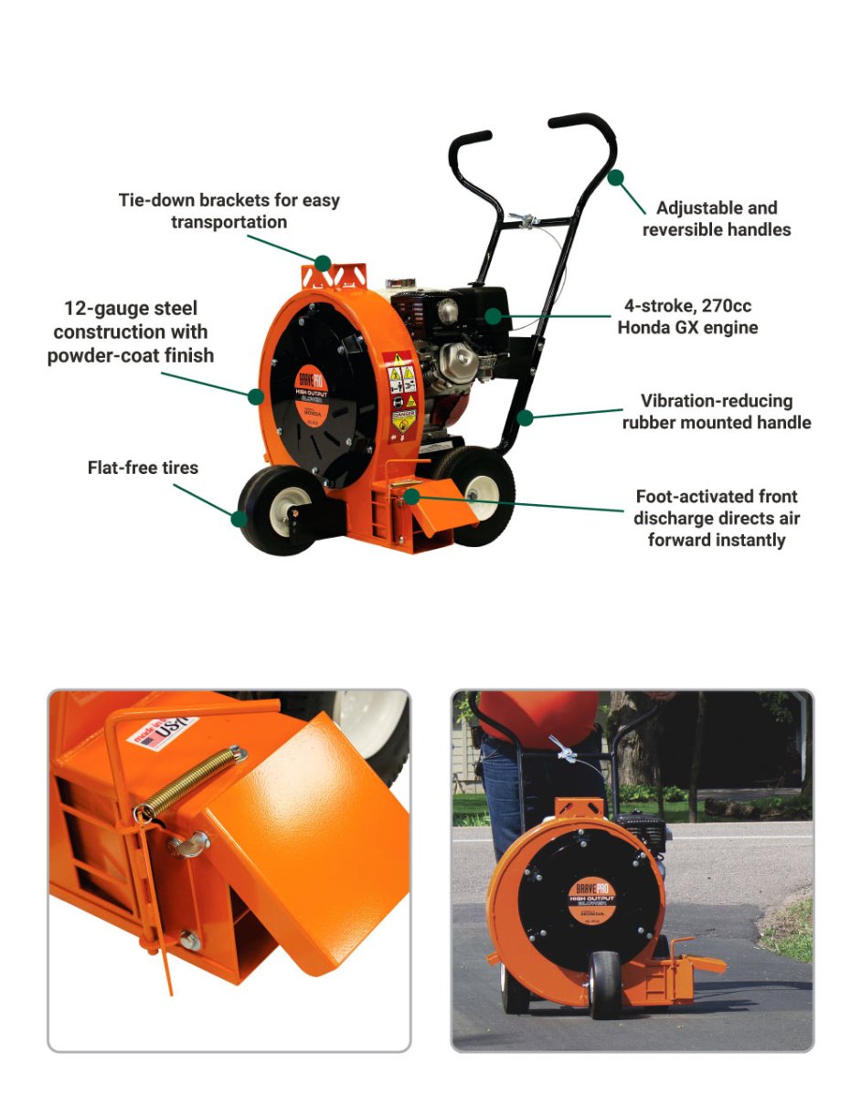 Brave Walk Behind Leaf Blower - High Output 344 CFM with Honda GX160 Engine - Perfect for Yard Cleanup & Commercial Landscaping