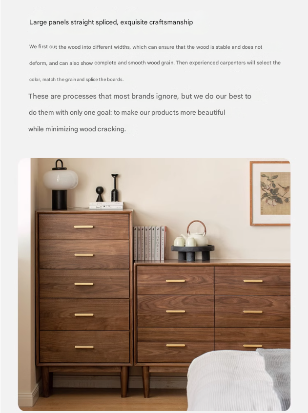 Solid Black Walnut Wood Dresser - 5-Drawer Chest for Bedroom & Living Room Storage | Handcrafted Hardwood Furniture for Home Organization & Decor