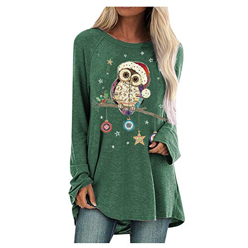 Women's Plus Size Christmas Print Round Neck Long Sleeve Casual Blouse - Holiday Party, Office Wear & Everyday Fashion Top