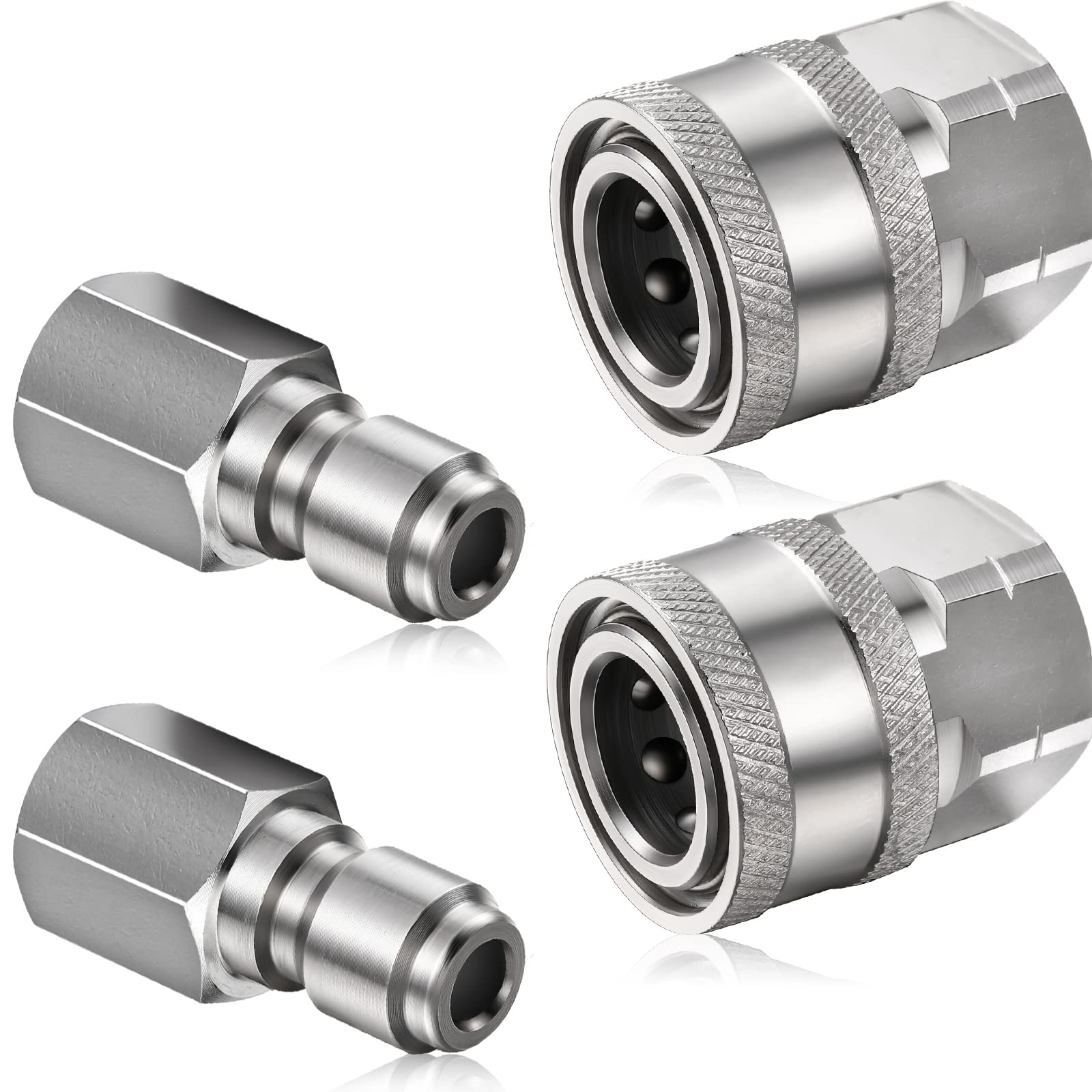 Shimeyao 2 Sets 1/4 Inch NPT Pressure Washer Quick Connect Coupler - Male & Female Quick Disconnect Fittings for Pressure Washer Accessories (Internal Thread) - Perfect for Car Washing, Home Cleaning & Outdoor Equipment Maintenance