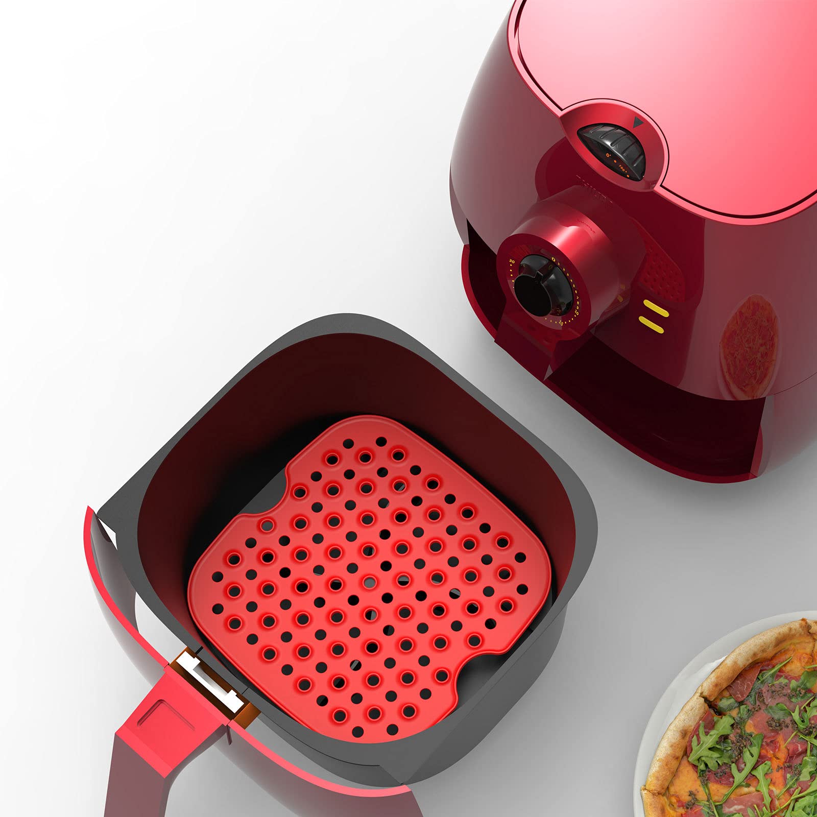 2Pcs Air Fryer Silicone Liners - 7.5 Inch Food Grade Non-Stick Baking Mats, Reusable & Easy Clean Accessories for Ninja, Cosori, Instant Pot (Orange & Red) - Perfect for Roasting Veggies, Baking Cookies & Air Frying Chicken Wings