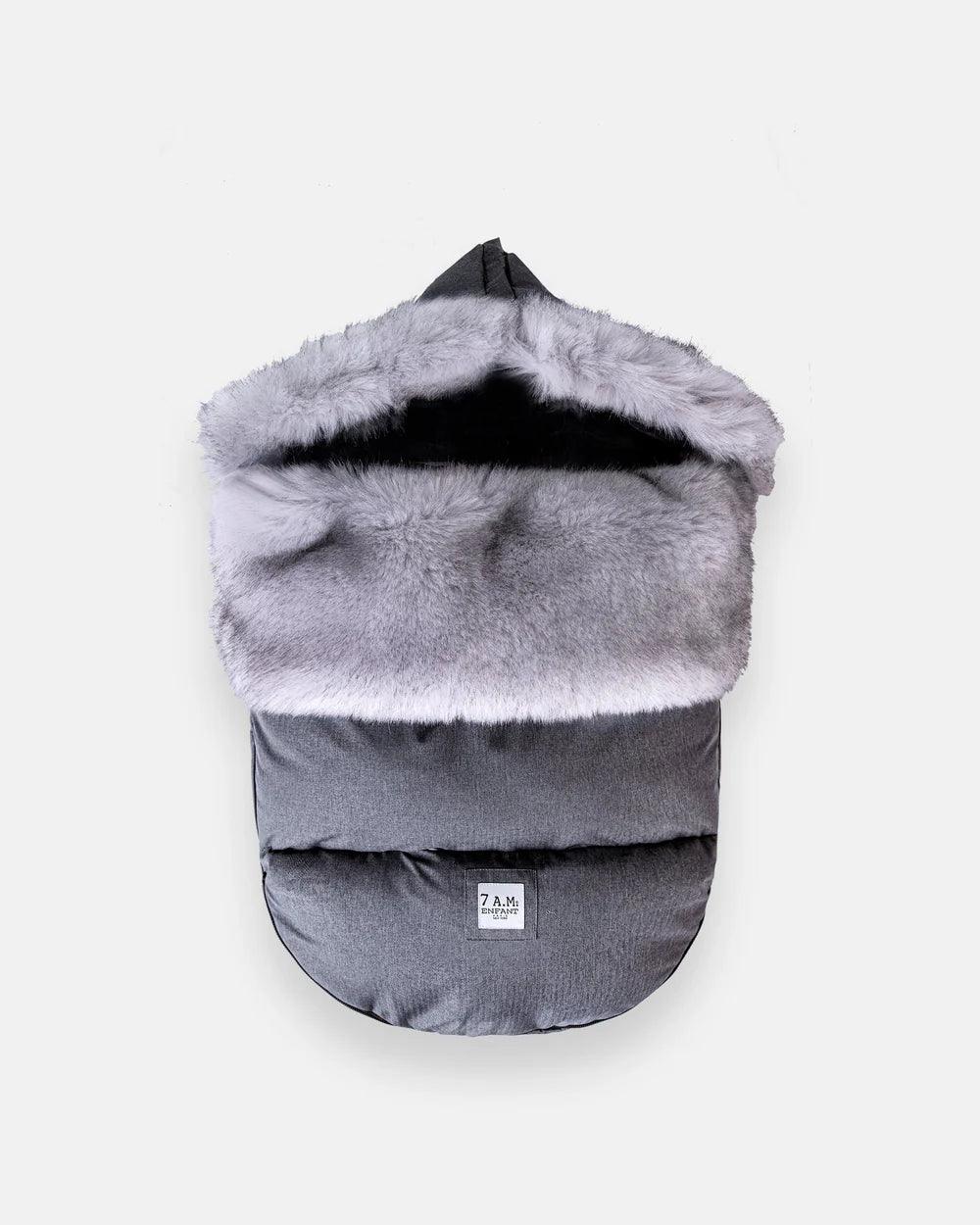 7 A.M. Car Seat Cover & Stroller Footmuff - Tundra Plush & Faux Fur in Heather Dark Grey - Warm Winter Protection for Babies in Car Seats and Strollers