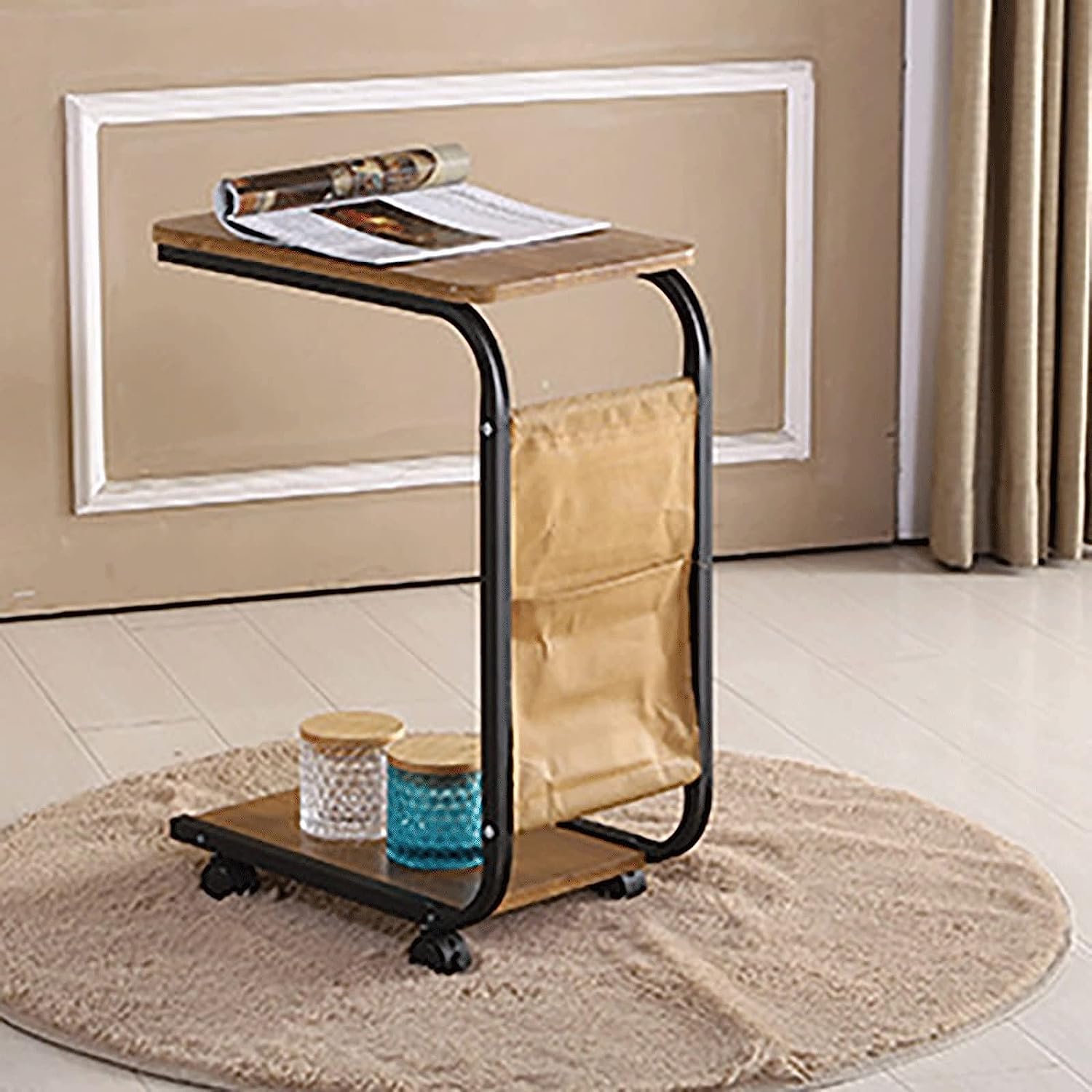 Adjustable Overbed Table with Wheels - C-Shaped Mobile Standing Desk for Laptop, Bedside Work & Dining - Steel Frame Height-Adjustable Side Table for Home, Hospital & Office Use