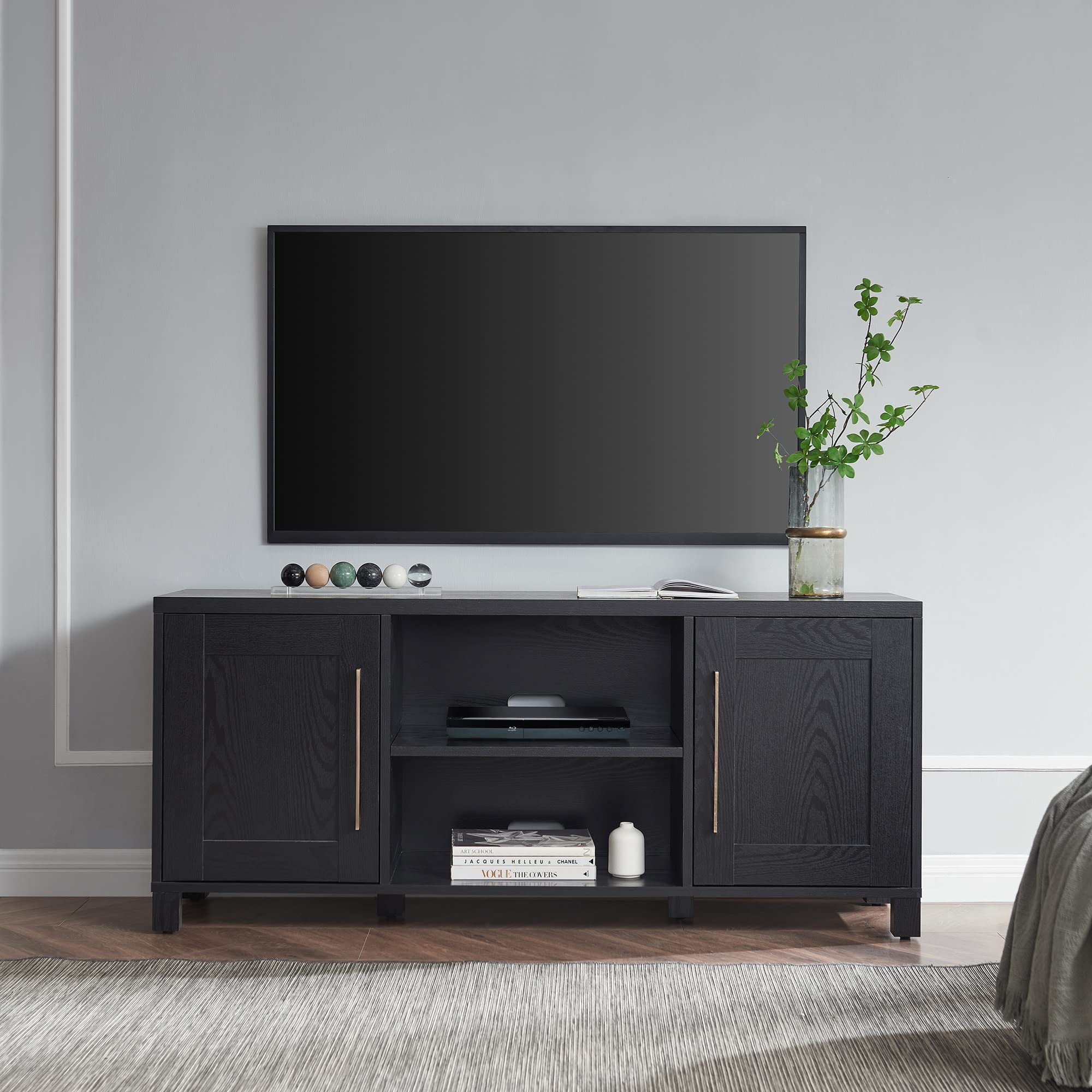 Henn&Hart 65 Inch TV Stand - Black Grain Wood Entertainment Center for Living Room, Bedroom & Home Theater | Modern TV Console with Storage for Flat Screen TVs