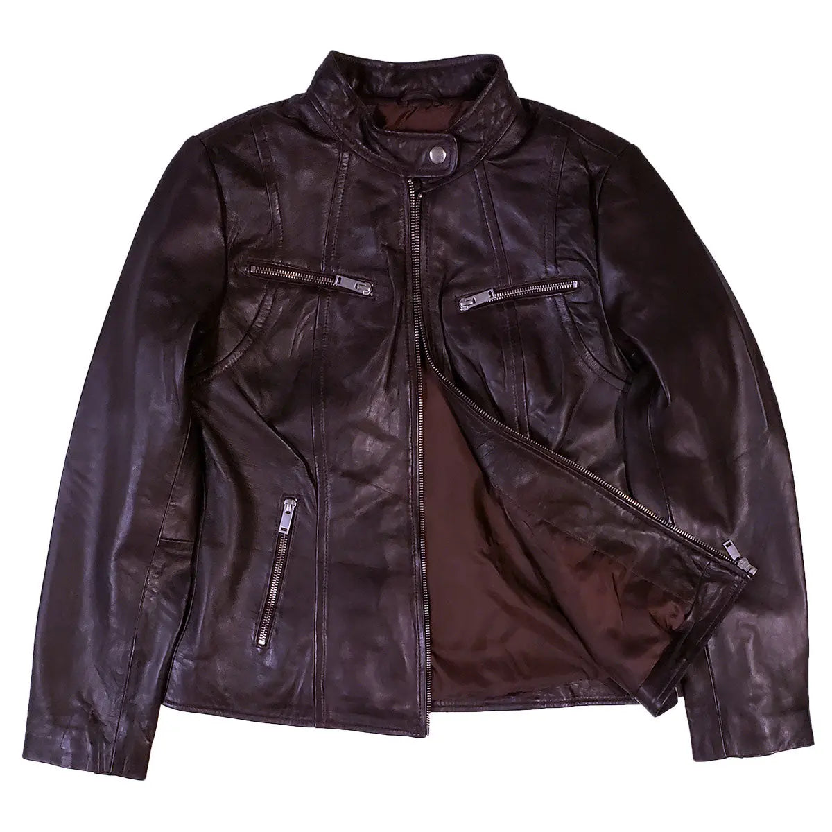 BOL Women's Zip Pocket Leather Jacket - Stylish Faux Leather Biker Jacket with Zipper Pockets for Casual Outings & Night Out