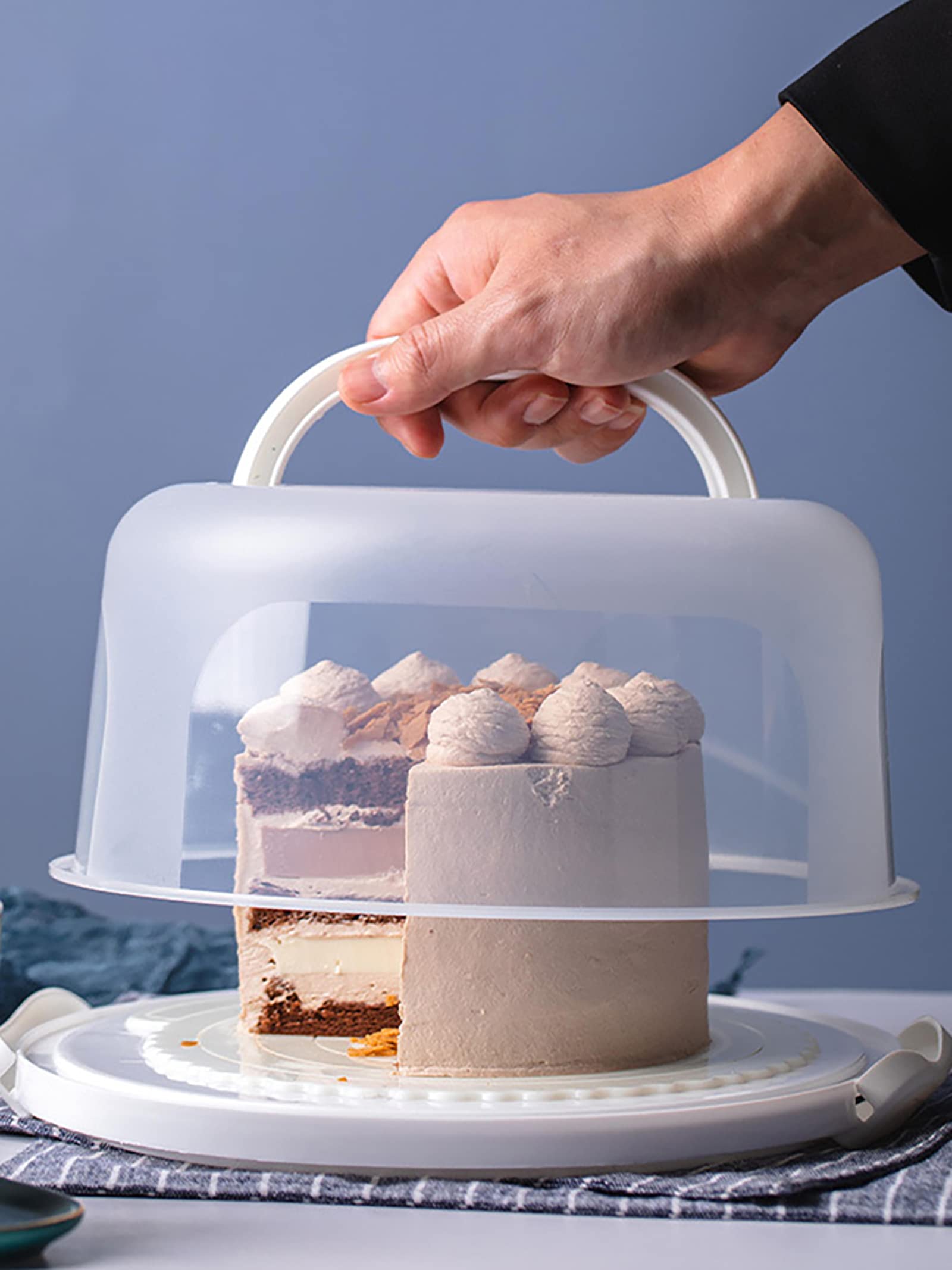 Yesland Collapsible Handle Cake Carrier - 10 Inch Round Plastic Cake Container with Lid for Cakes, Pies, Cookies, Muffins & Fruits - Portable Baking Storage for Parties, Picnics & Home Use