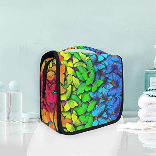 Domook Hanging Travel Toiletry Bag - Waterproof Cosmetic Organizer with Rainbow Butterfly Pattern for Men & Women | Perfect for Bathroom, Camping & Airplane Travel
