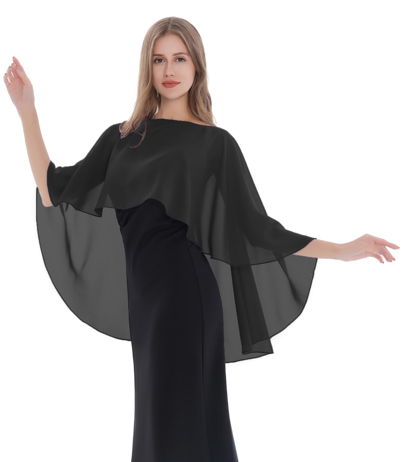 Elegant Women's Chiffon Capelet Shawl - Soft Bridesmaid Wrap for Evening Dresses & Wedding Cover Up | Perfect for Formal Events, Date Nights & Special Occasions