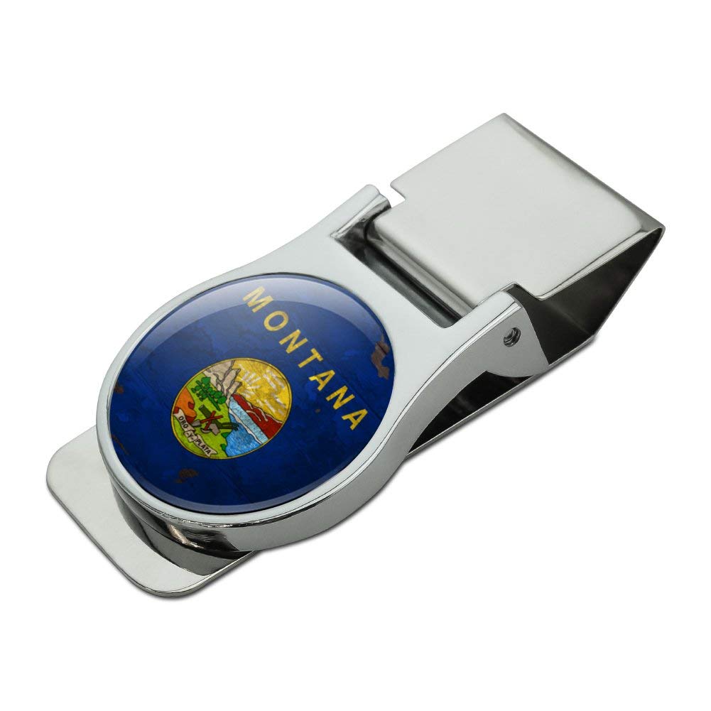 Rustic Montana State Flag Distressed USA Metal Money Clip - Satin Chrome Plated for Wallets & Cash - Perfect for Travel, Gifts & Western Style