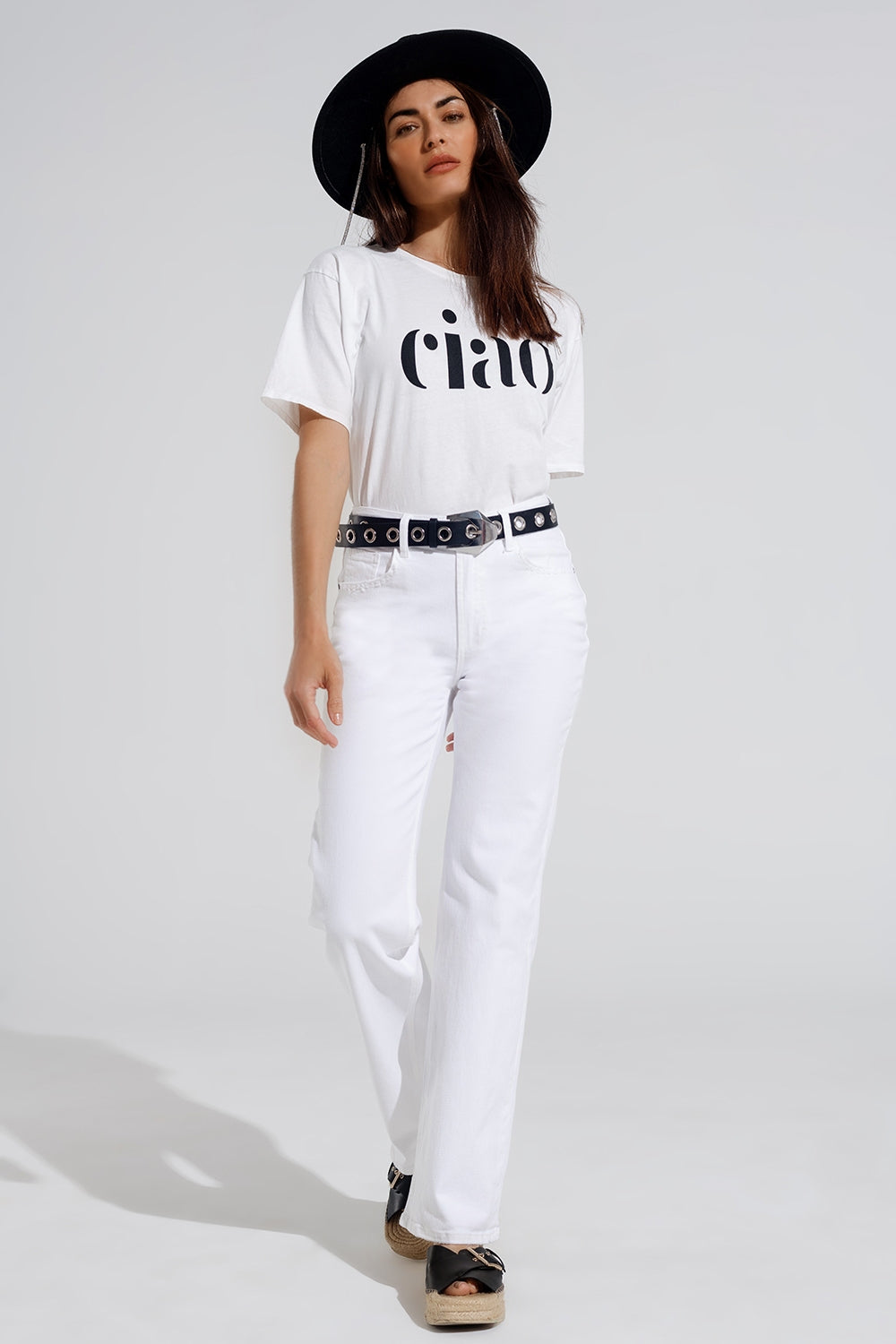 Stretch Denim Straight Leg Jeans with 5 Pockets in White - Perfect for Casual Wear, Office Outfits & Everyday Comfort