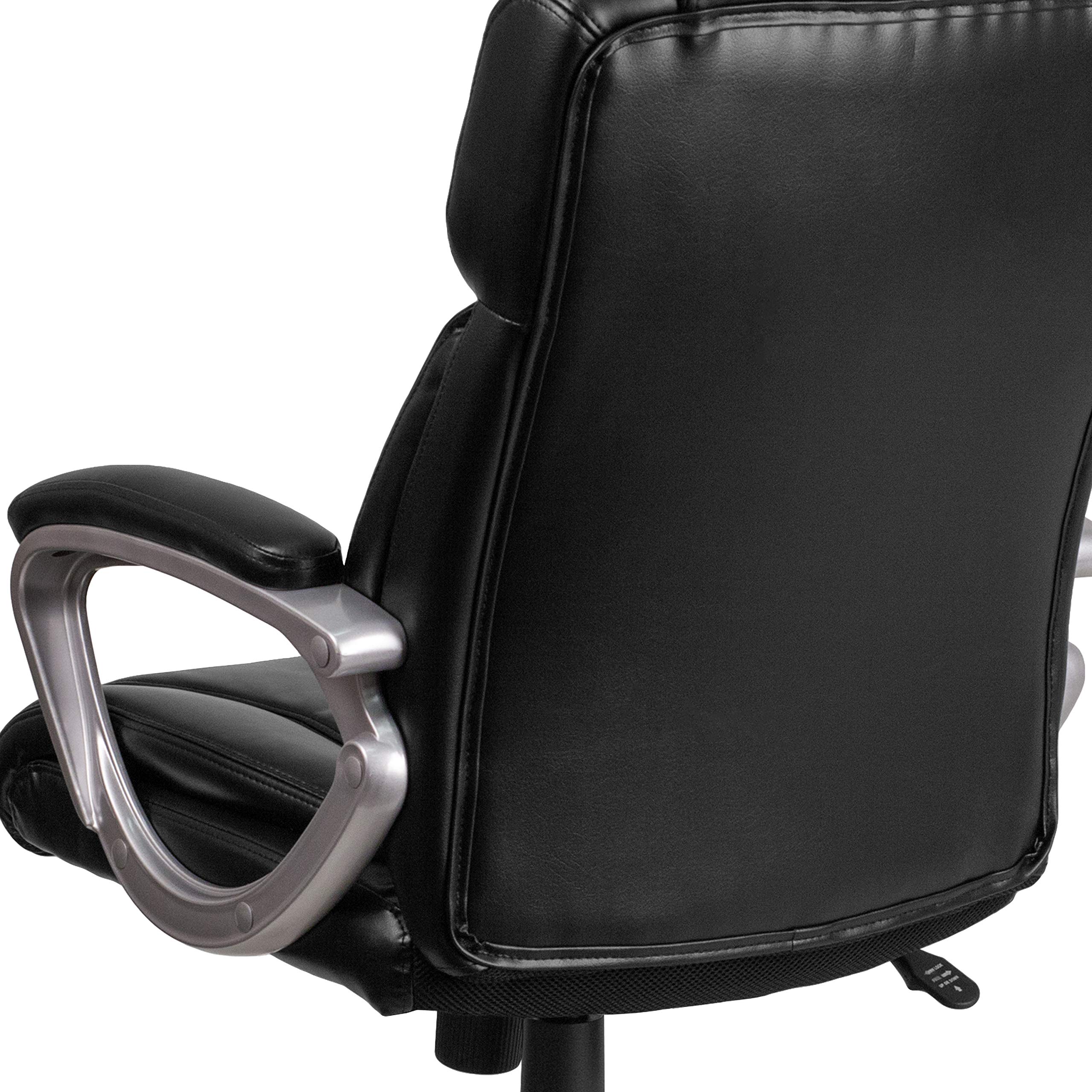 Premium Mid-Back Black LeatherSoft Executive Office Chair with Padded Arms - Ergonomic Swivel Task Chair for Home Office, Conference Room & Workspace