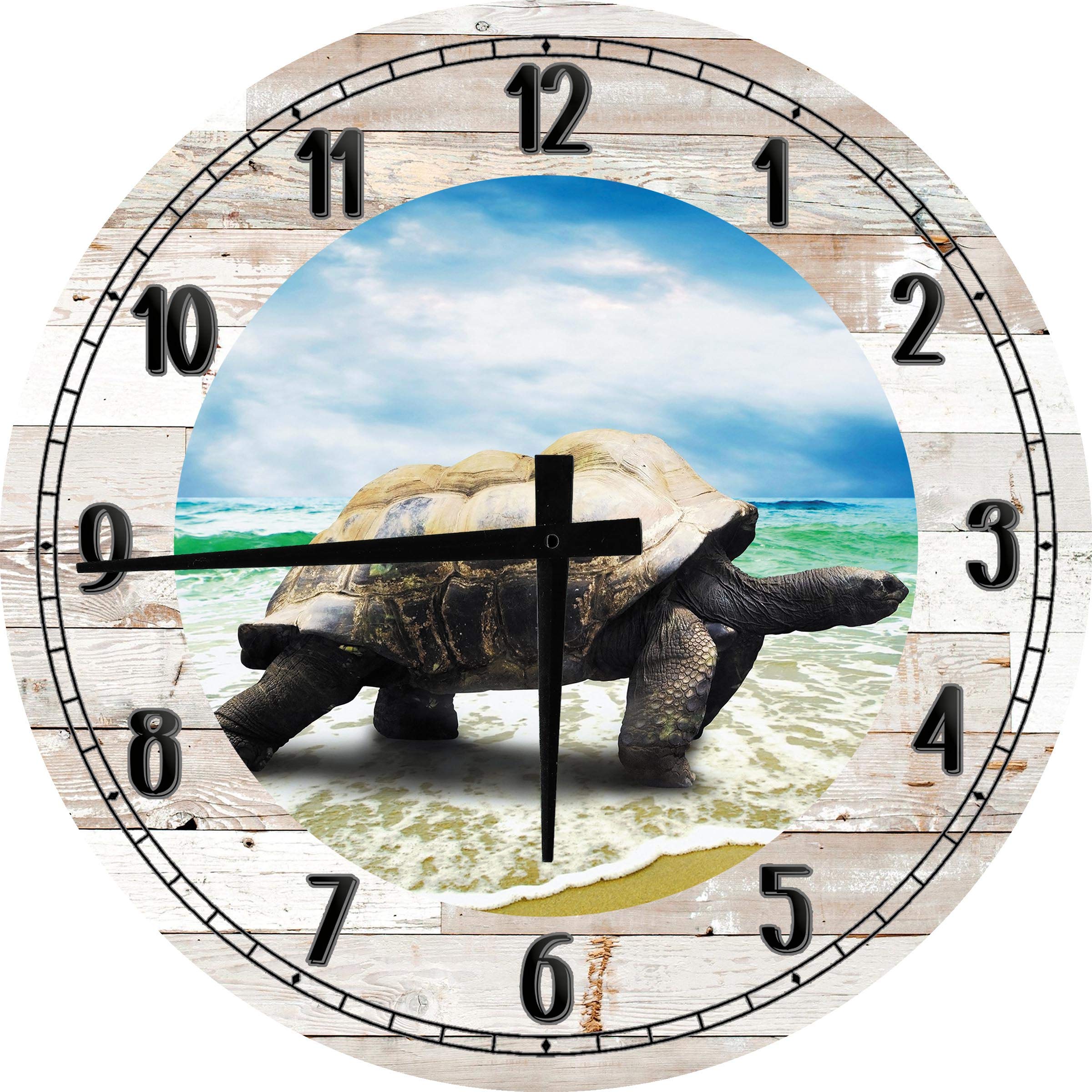 Large 18 Inch Round Wood Wall Clock - Ocean Life Turtle Tortoise Beach Decor for Coastal & Nautical Home, Office, or Beach House