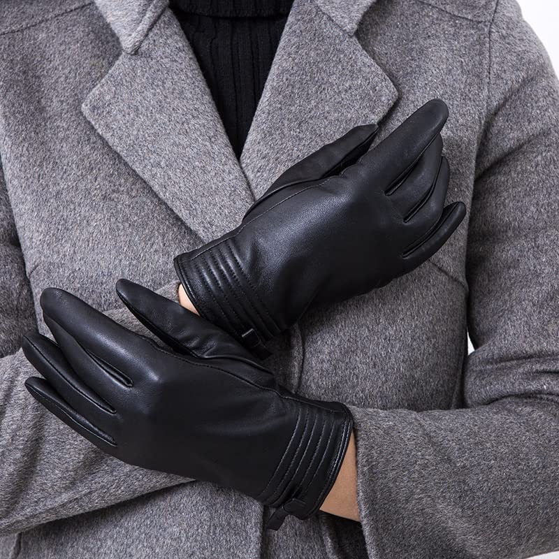 Premium Women's Winter Cashmere Lined Touchscreen Leather Gloves - Warm Driving & Texting Gloves (Black, X-Large) | Perfect for Cold Weather Commutes & Outdoor Activities