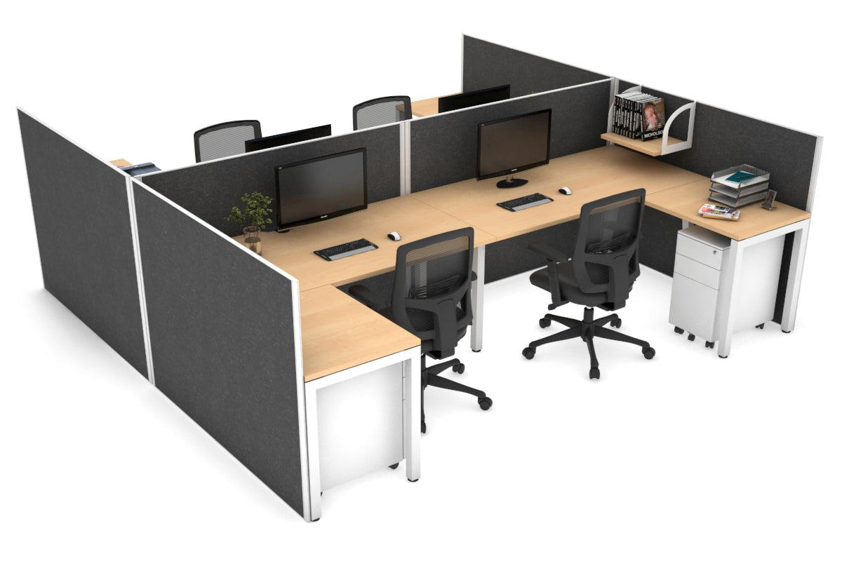Quadro Square Legs 4-Person Corner Workstation - H Configuration White Frame (1800L x 1800W with Cable Management) - Perfect for Office, Conference Room & Collaborative Workspaces